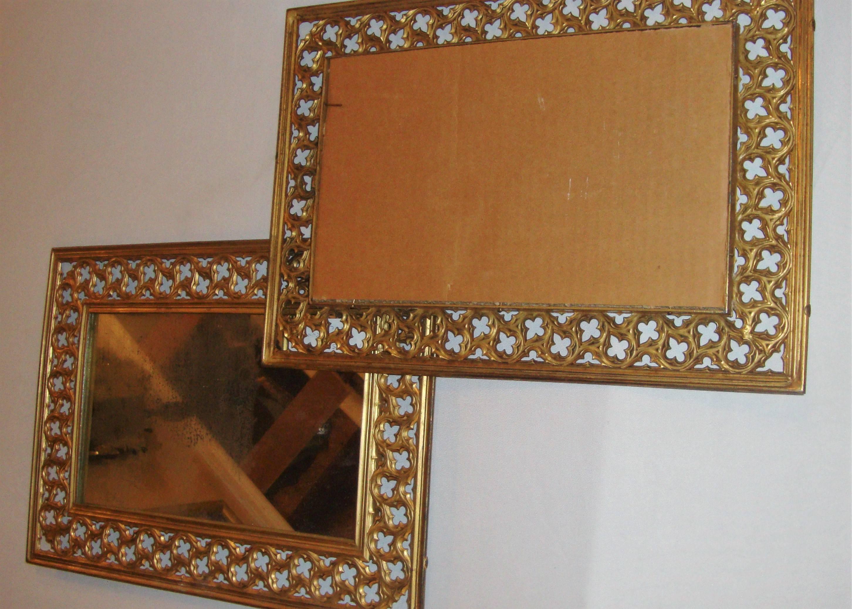 20th Century Pair of Hollywood Regency Style Brass Pierced Framed Mirrors