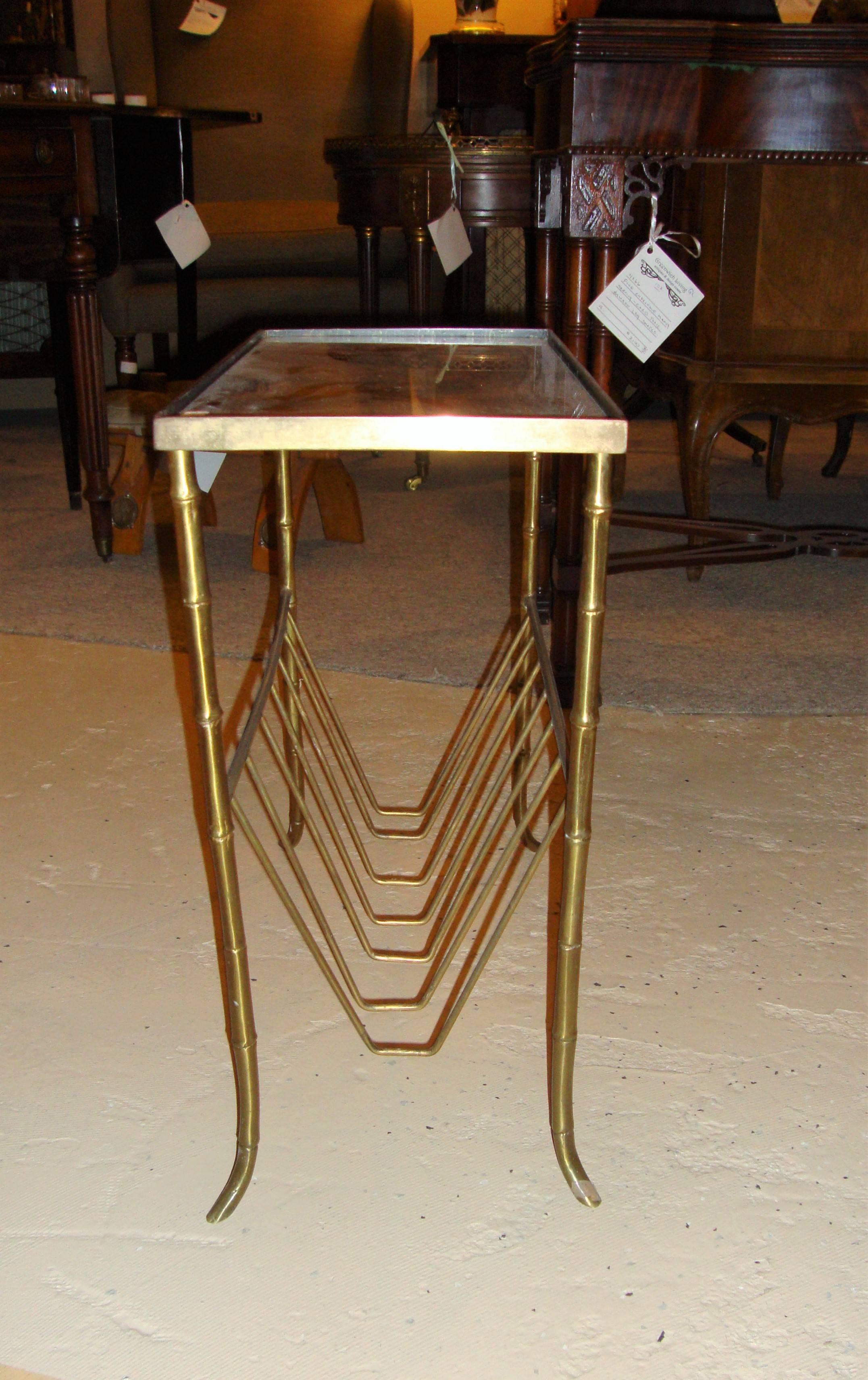 Bagues Style Bronze Bamboo Magazine Table with Gilt Mirrored Top 1