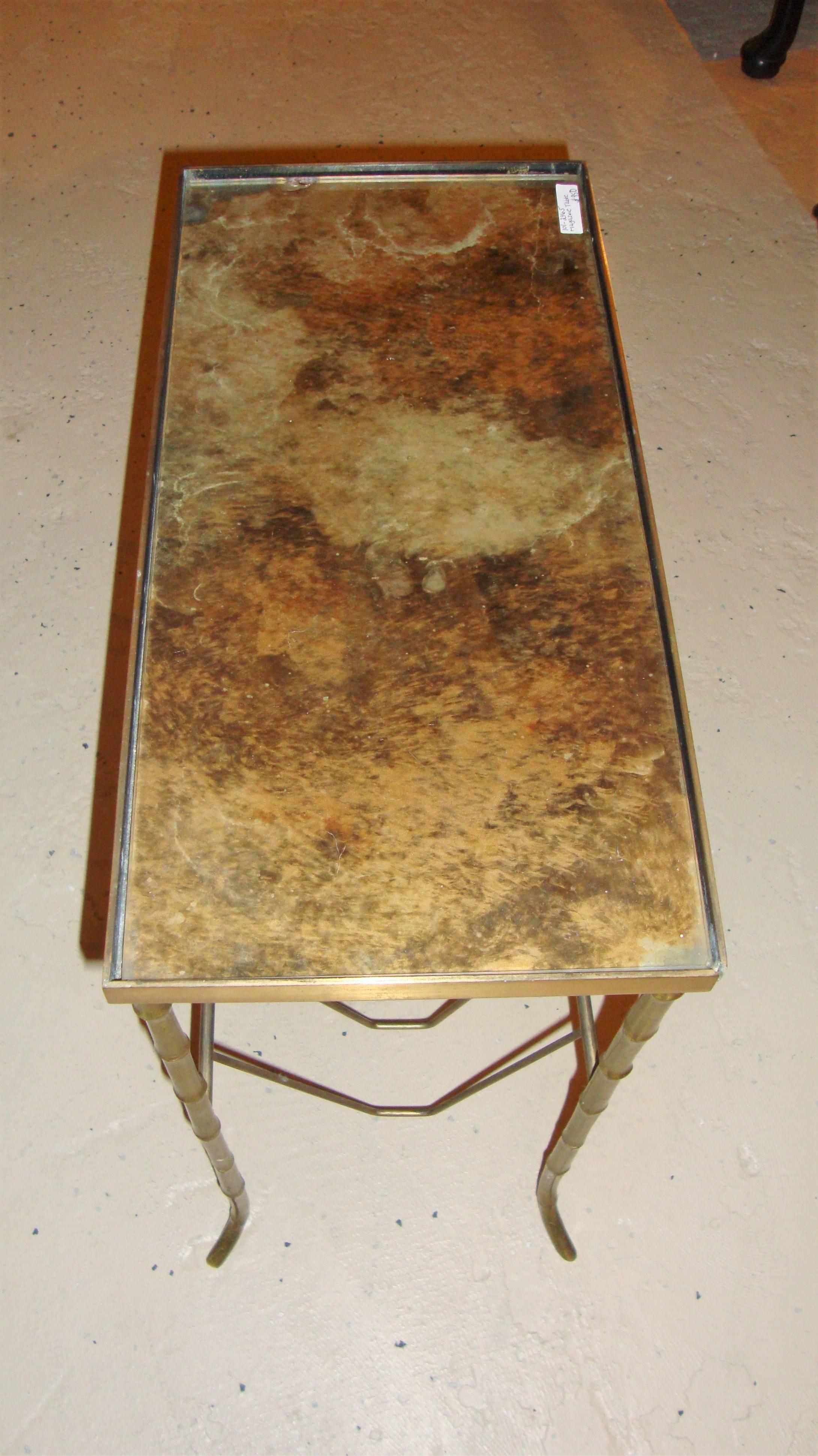 Bagues Style Bronze Bamboo Magazine Table with Gilt Mirrored Top In Good Condition In Stamford, CT
