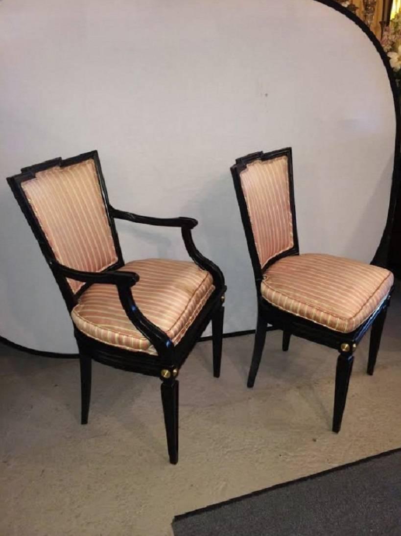 Set of Six Hollywood Regency Style Dining Chairs in the Manner of Maison Jansen In Good Condition In Stamford, CT