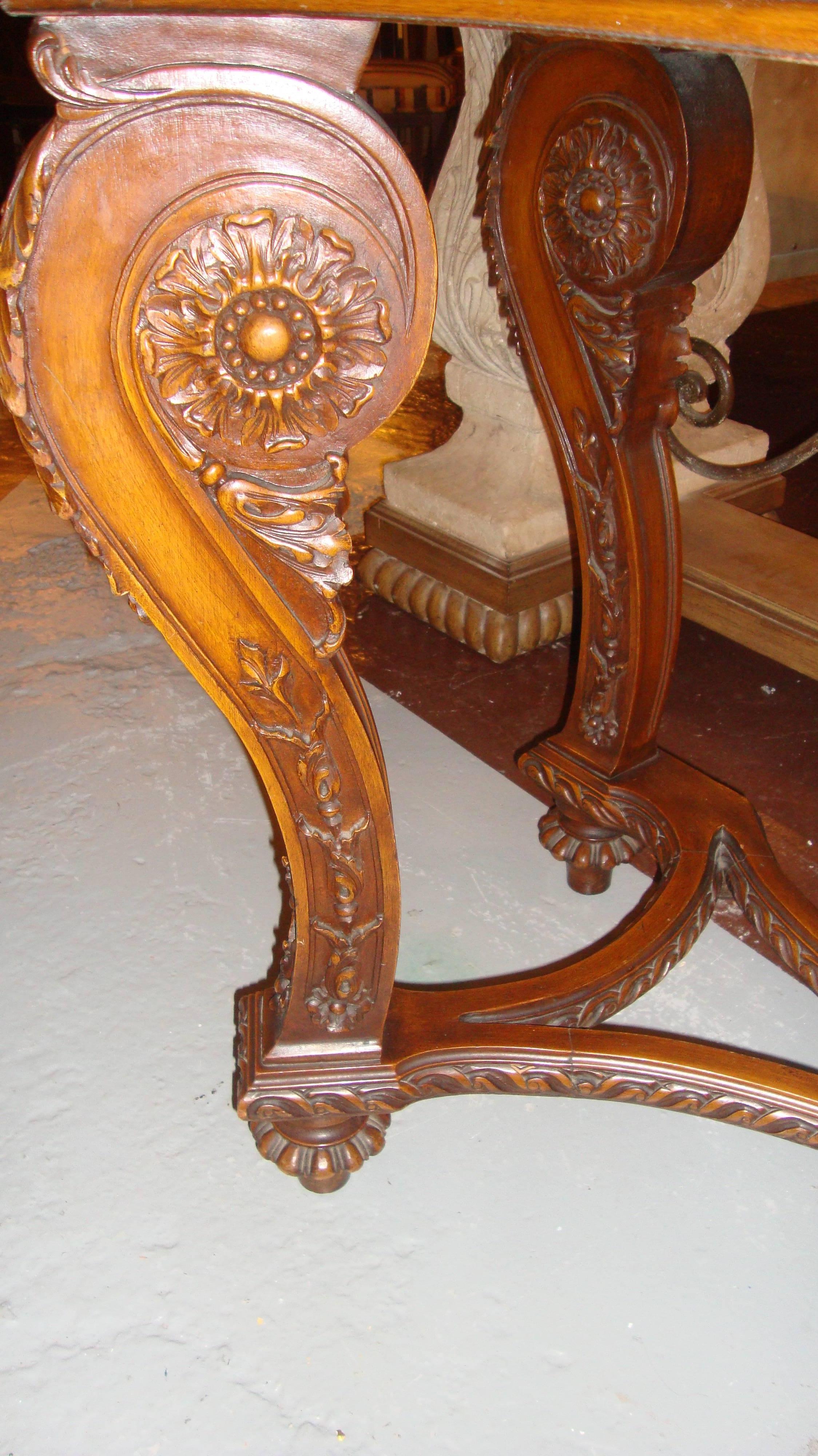 Monumental Walnut Finely Constructed Marble-Top Server Console  3