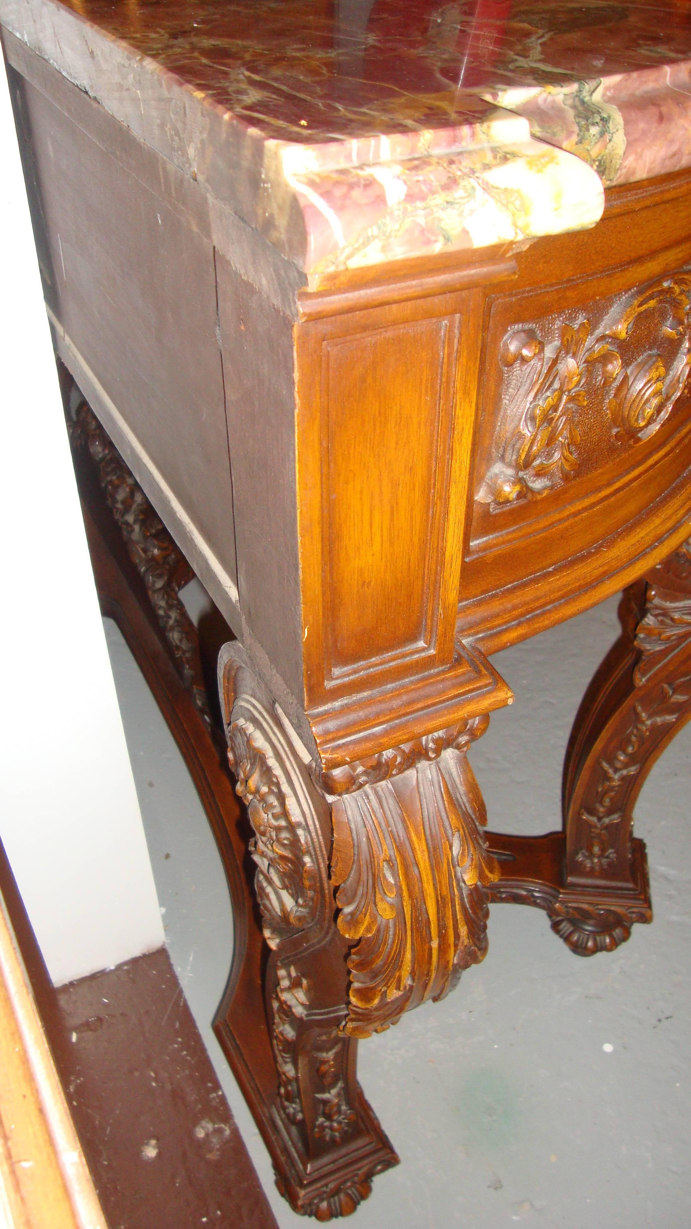 Monumental Walnut Finely Constructed Marble-Top Server Console  4