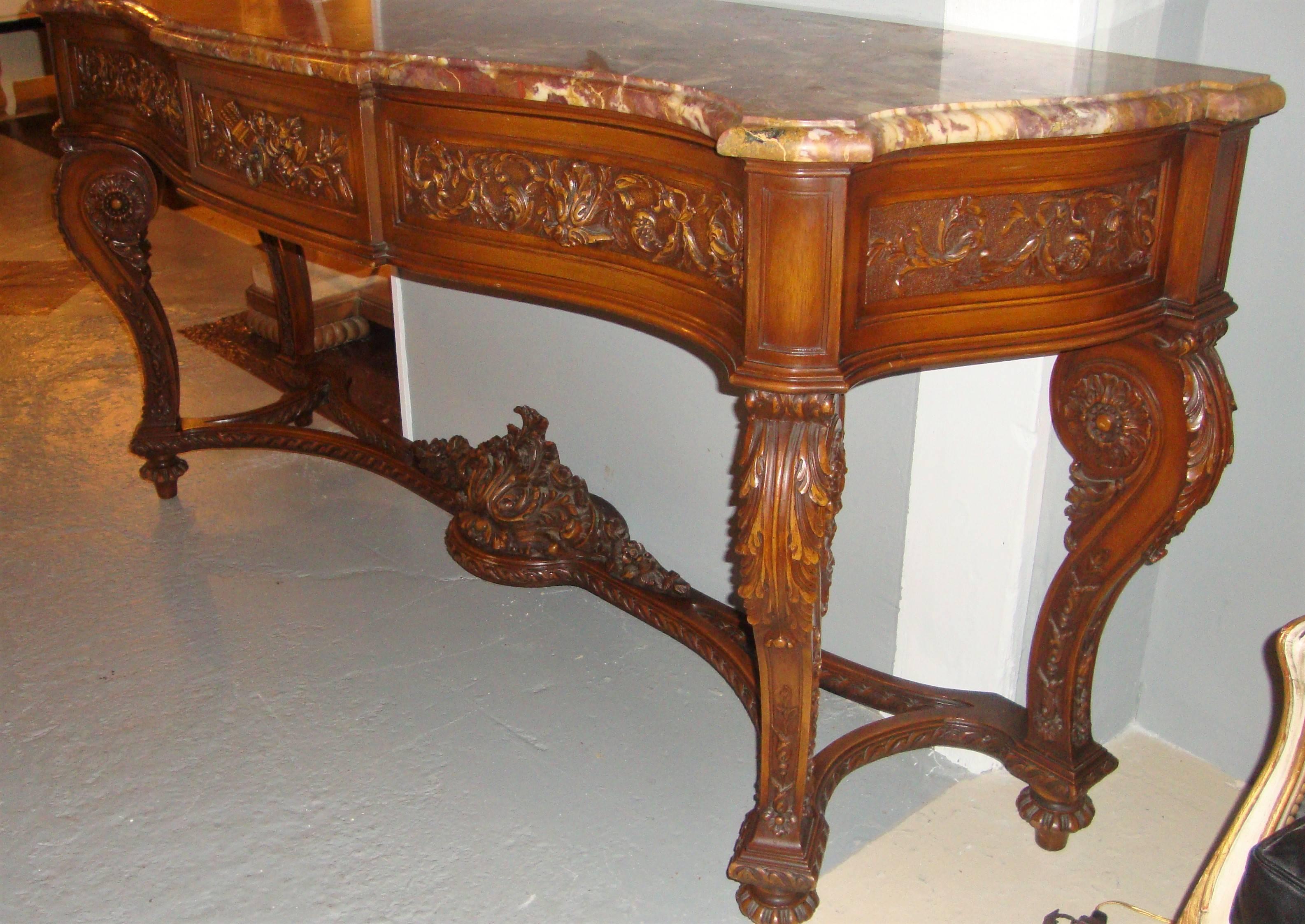 Louis XVI Monumental Walnut Finely Constructed Marble-Top Server Console 