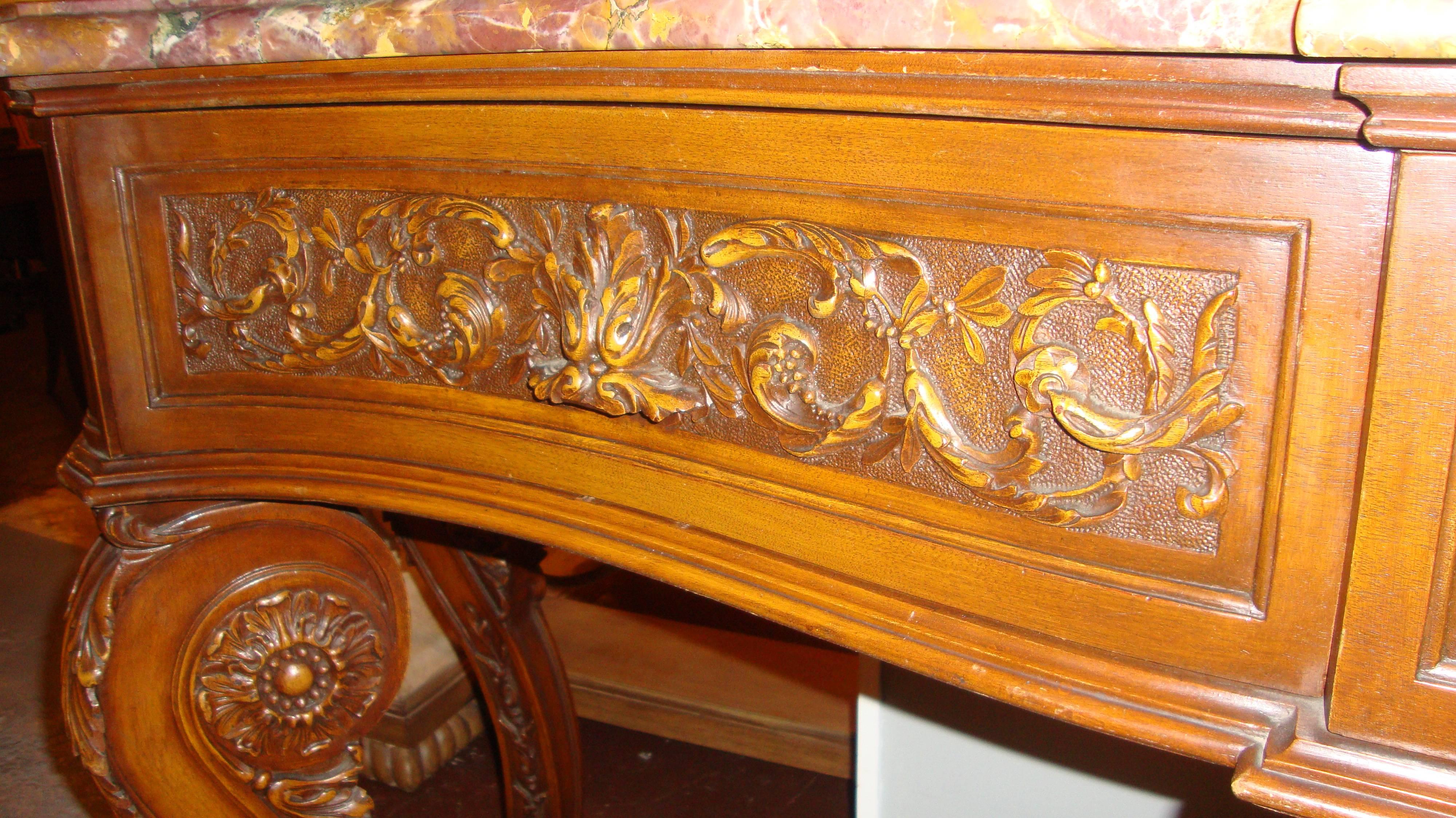 Monumental Walnut Finely Constructed Marble-Top Server Console  1