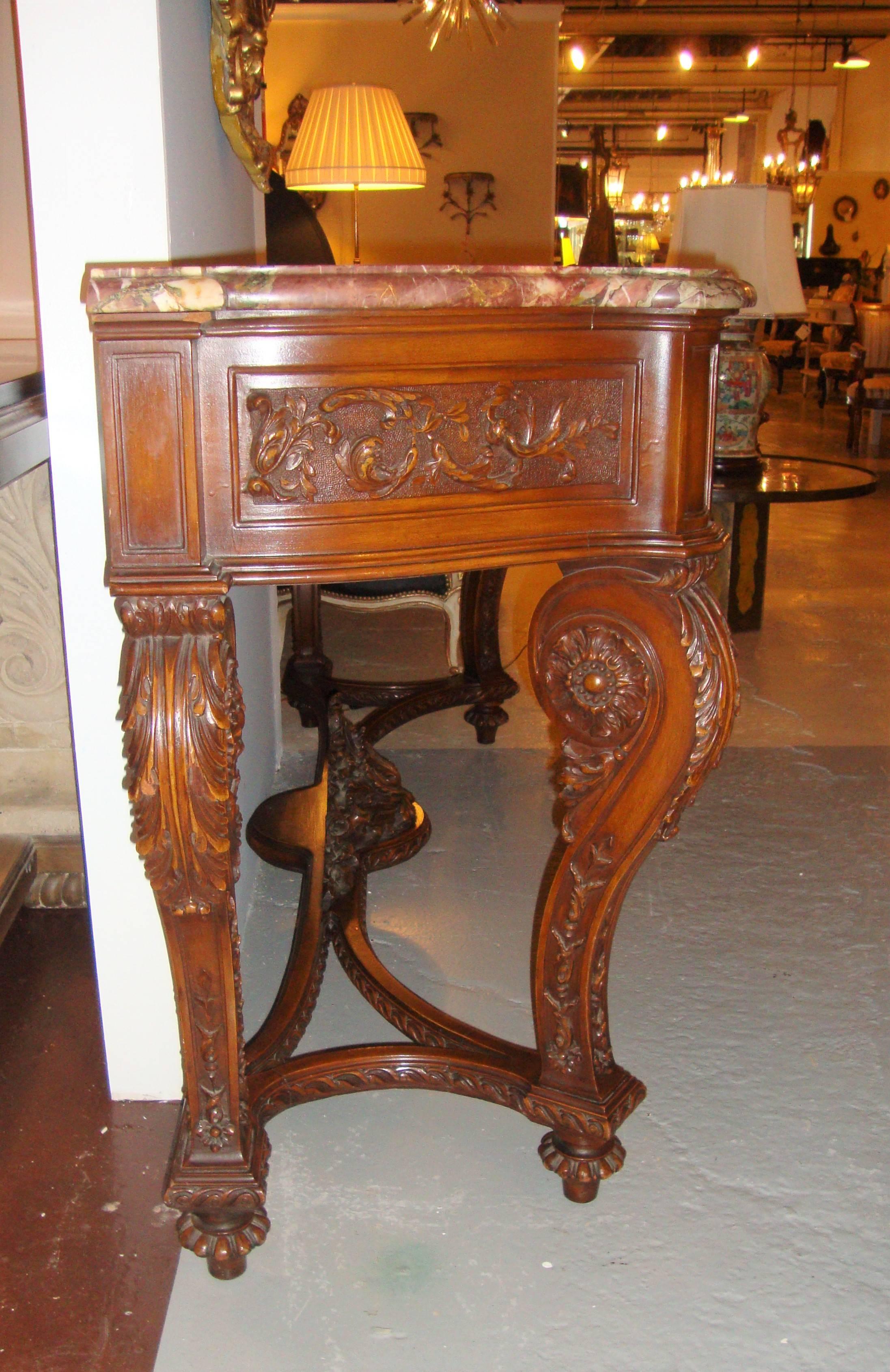 Monumental Walnut Finely Constructed Marble-Top Server Console  2
