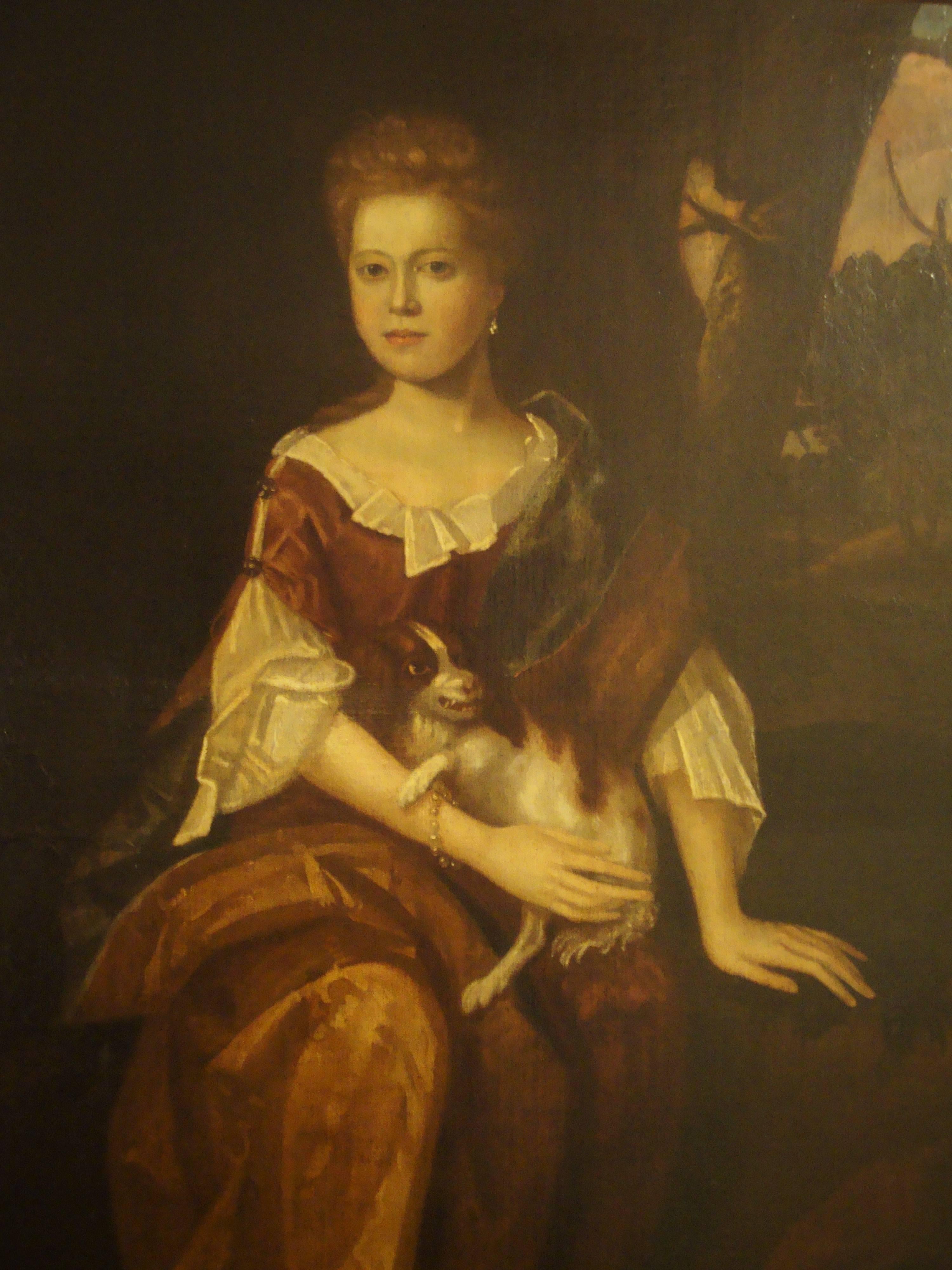 Baroque Oil on Canvas Portrait of Marjorie Muckleston with Her Dog