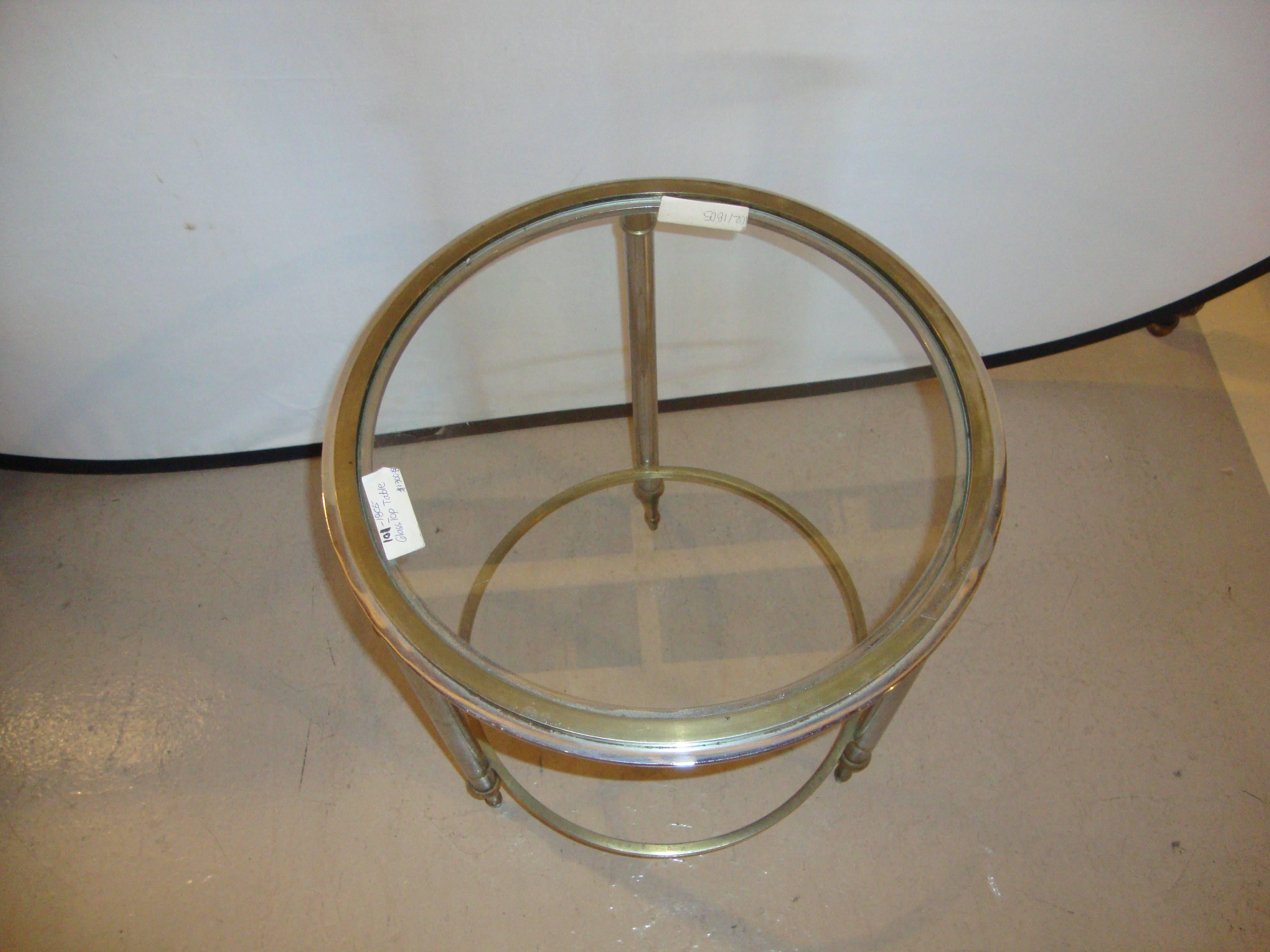 Bronze bamboo Bouilliotte glass top end table stand. 

A bronze glass top stand, bamboo form legs. This great small table can also be used as a side table.
 