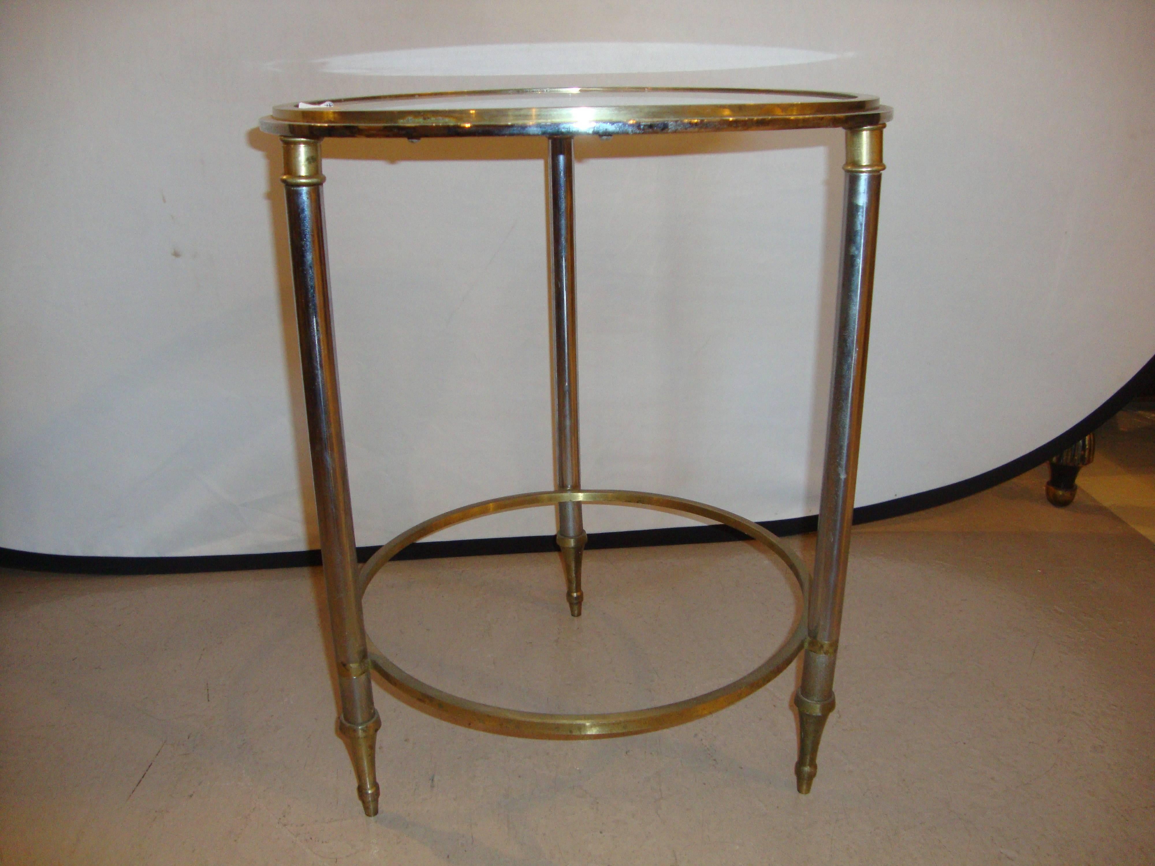 Unknown Hollywood Regency Style Bronze Bamboo Bouilliotte Glass Top End Or Side Table 