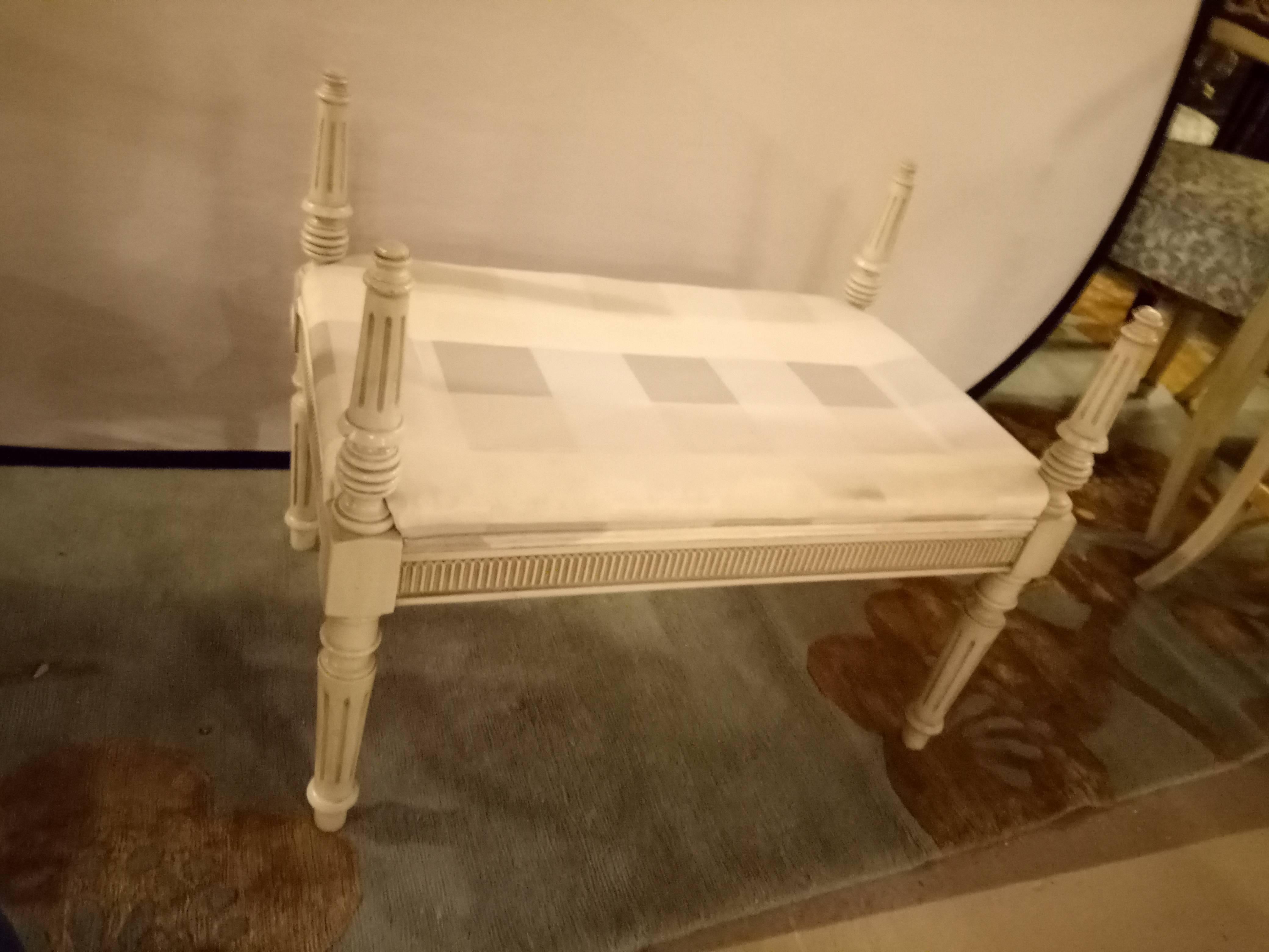 Pair of Paint Decorated Louis XVI Style Benches / Footstools Manner Jansen 2