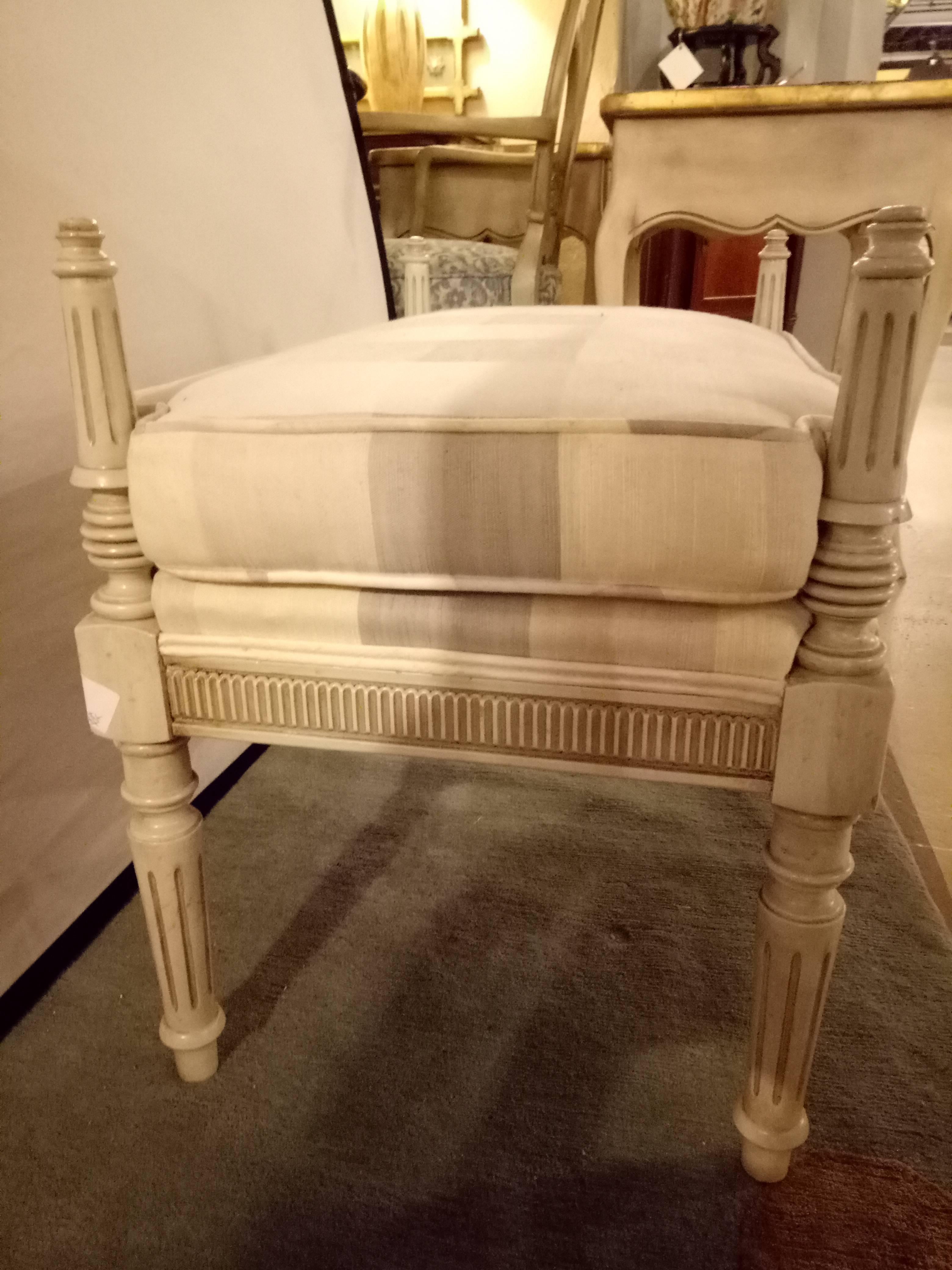 Mid-20th Century Pair of Paint Decorated Louis XVI Style Benches / Footstools Manner Jansen