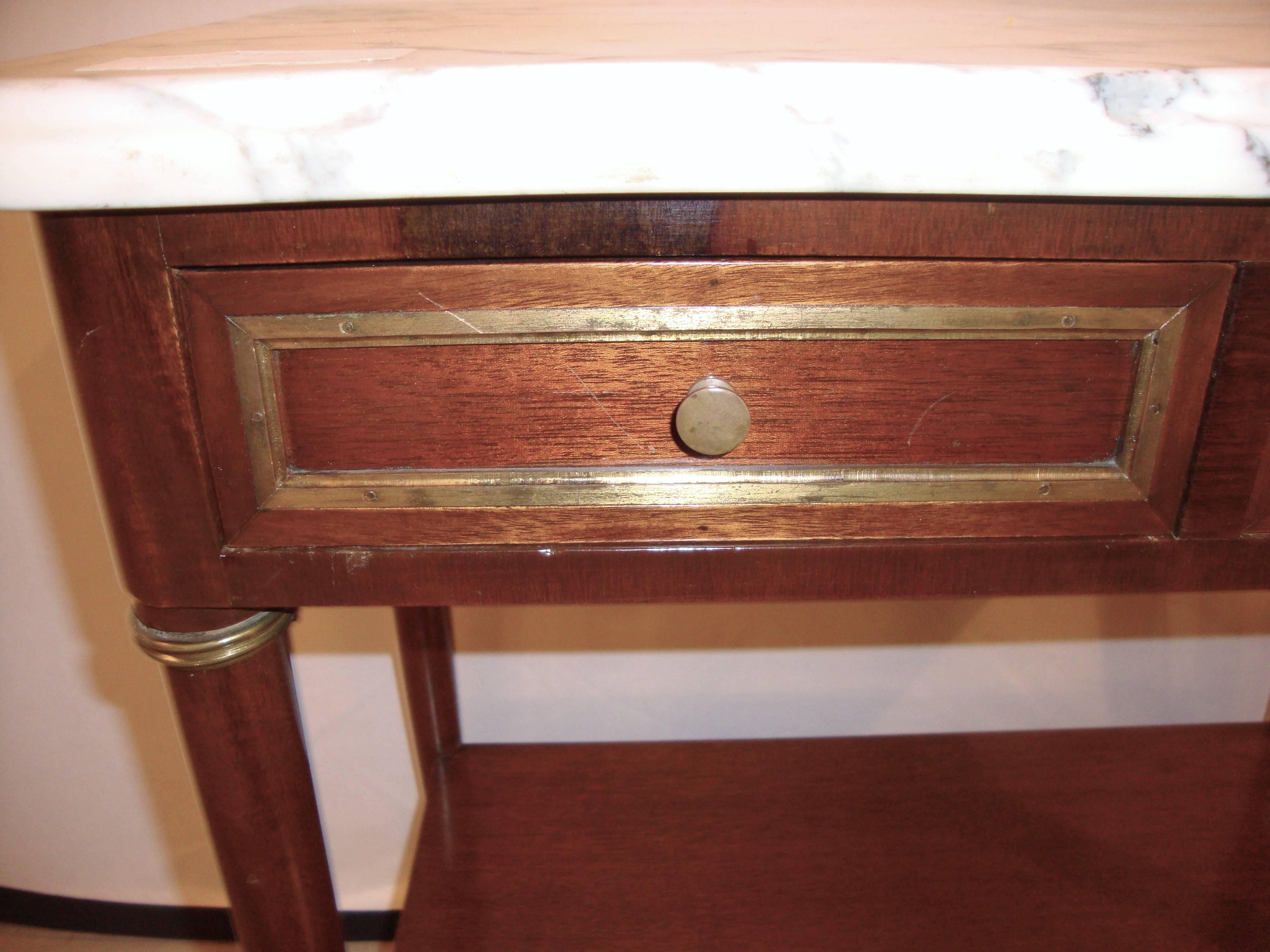 Diminutive Mahogany Marble Top End Table or Stand manner Jansen In Good Condition In Stamford, CT