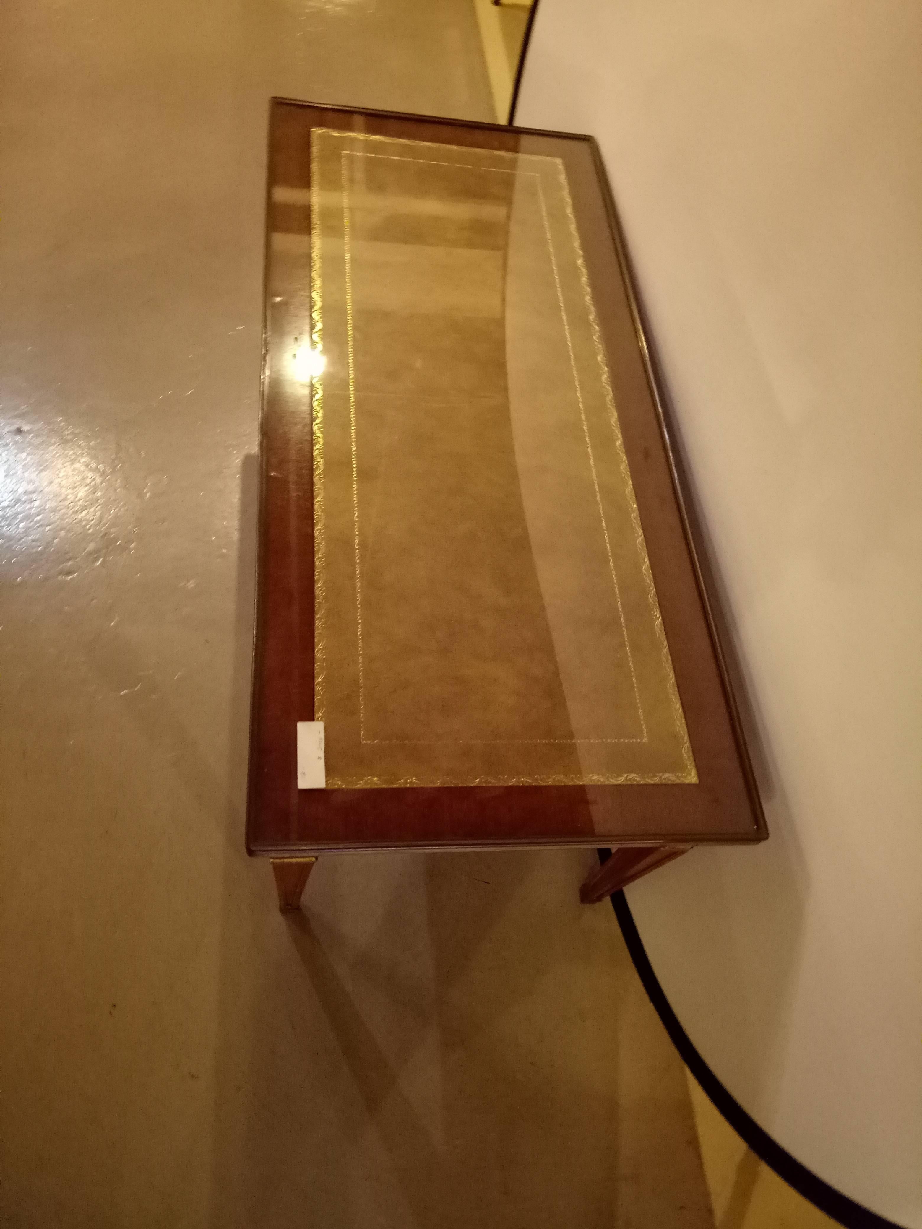 Louis XVI Style Maison Jansen Coffee Table, Gilt, Mahogany, Leather Top For Sale 3
