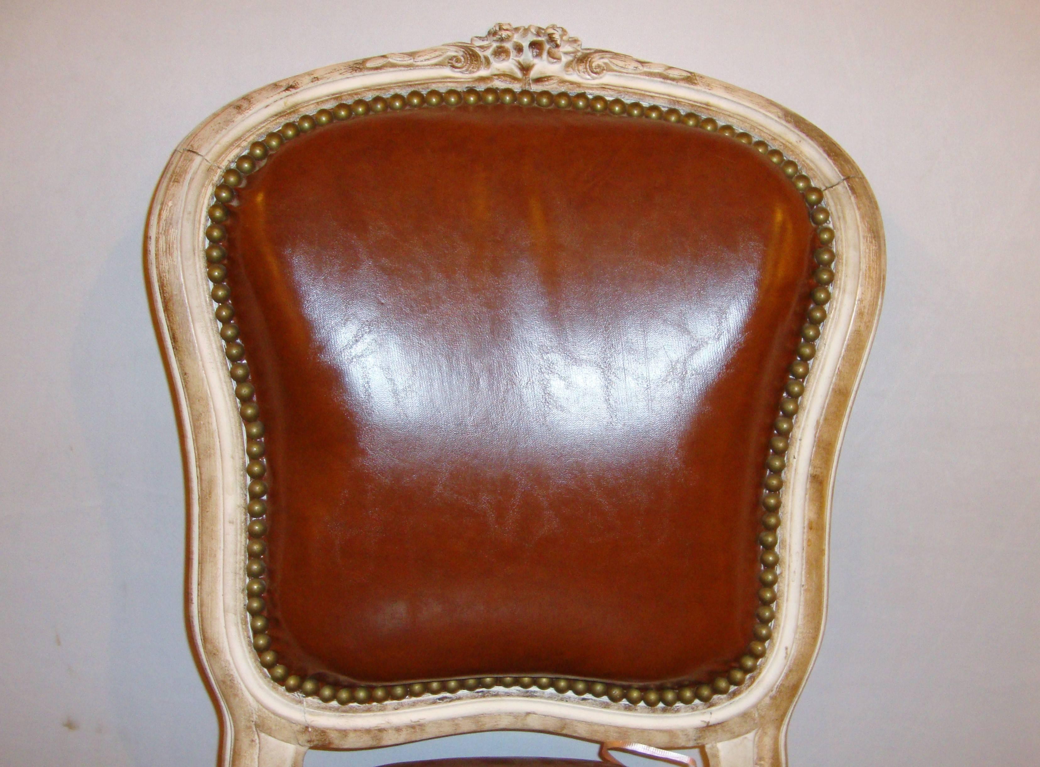 French Diminutive Leather and Painted Side Chair by Jansen