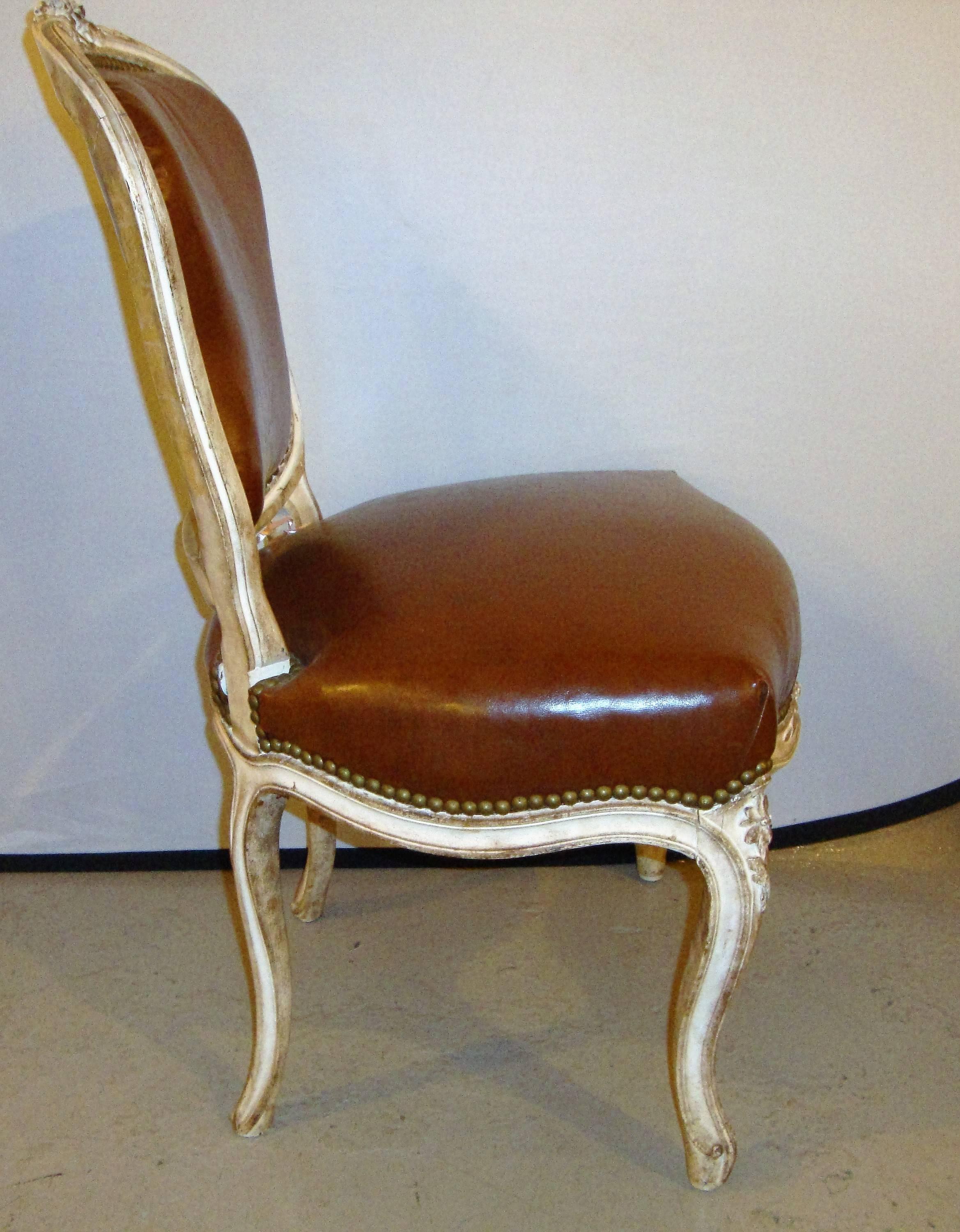 Diminutive Leather and Painted Side Chair by Jansen In Good Condition In Stamford, CT