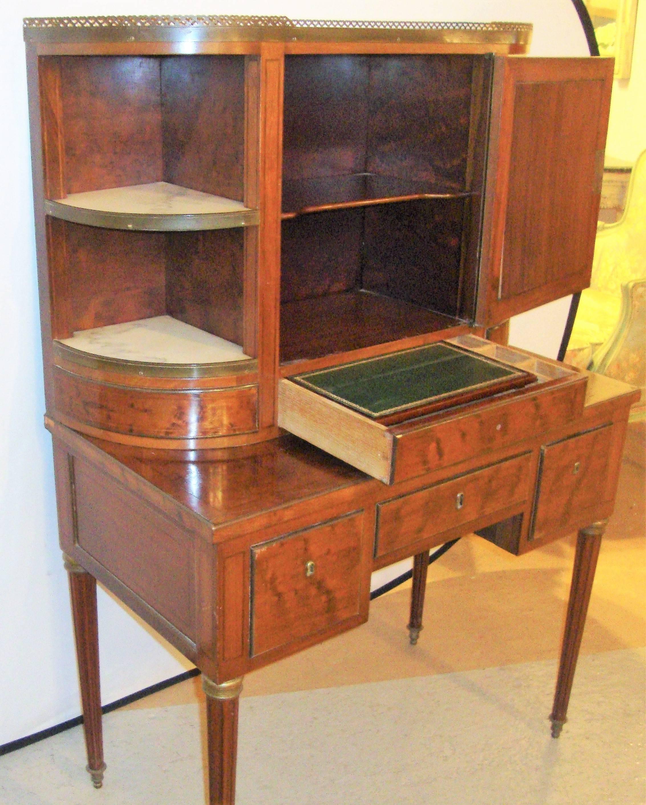 20th Century Louis XVI Style Desk with Vitrine Top For Sale