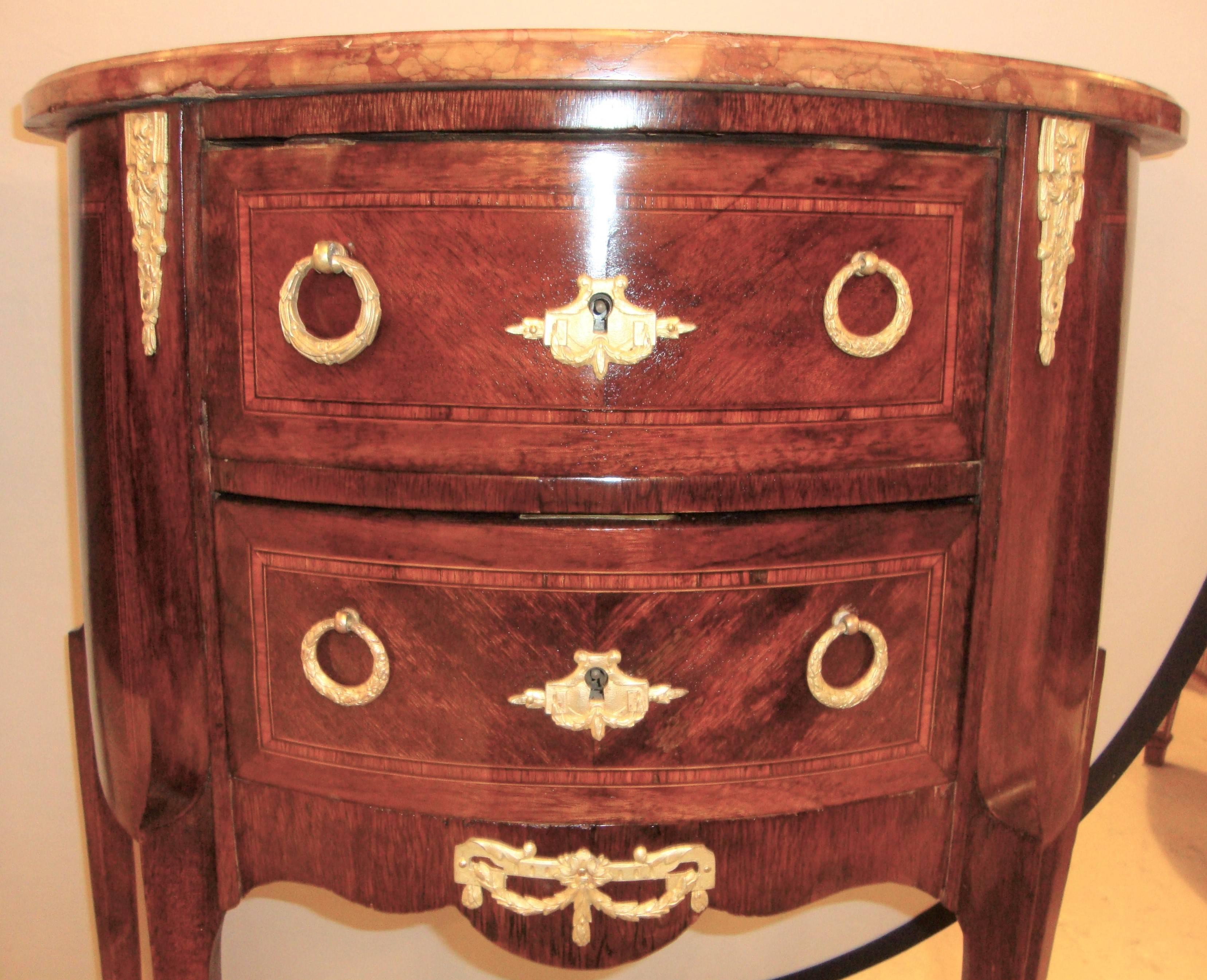 Early 20th Century Pair of French Louis XV Style Demi Lune Diminutive Commodes / Nightstands