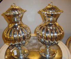 Pair of Antique Style Mercury Glass Lidded Style Ginger Jars