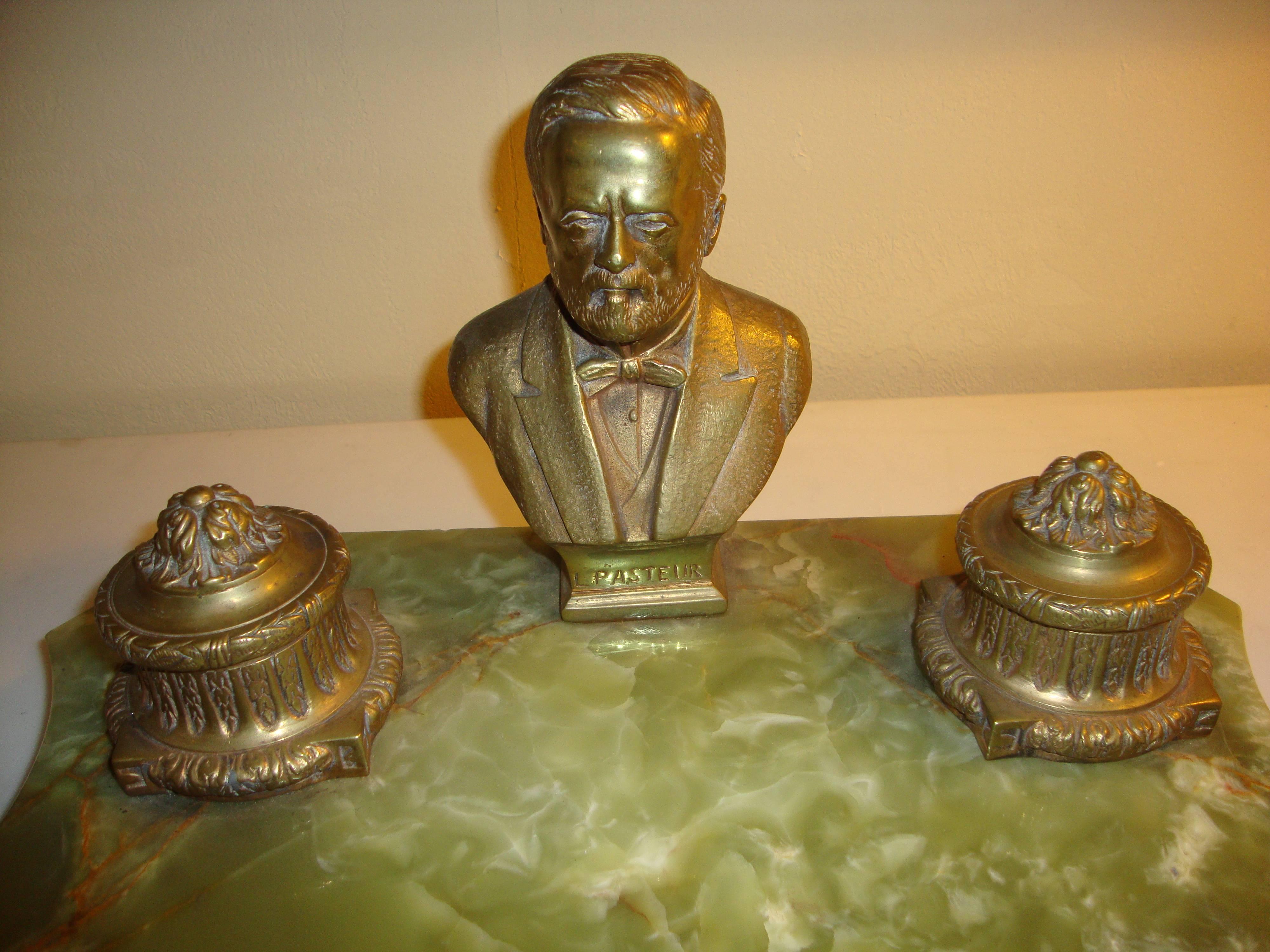 Louis XVI Onyx and Bronze Inkwell Desk Set For Sale