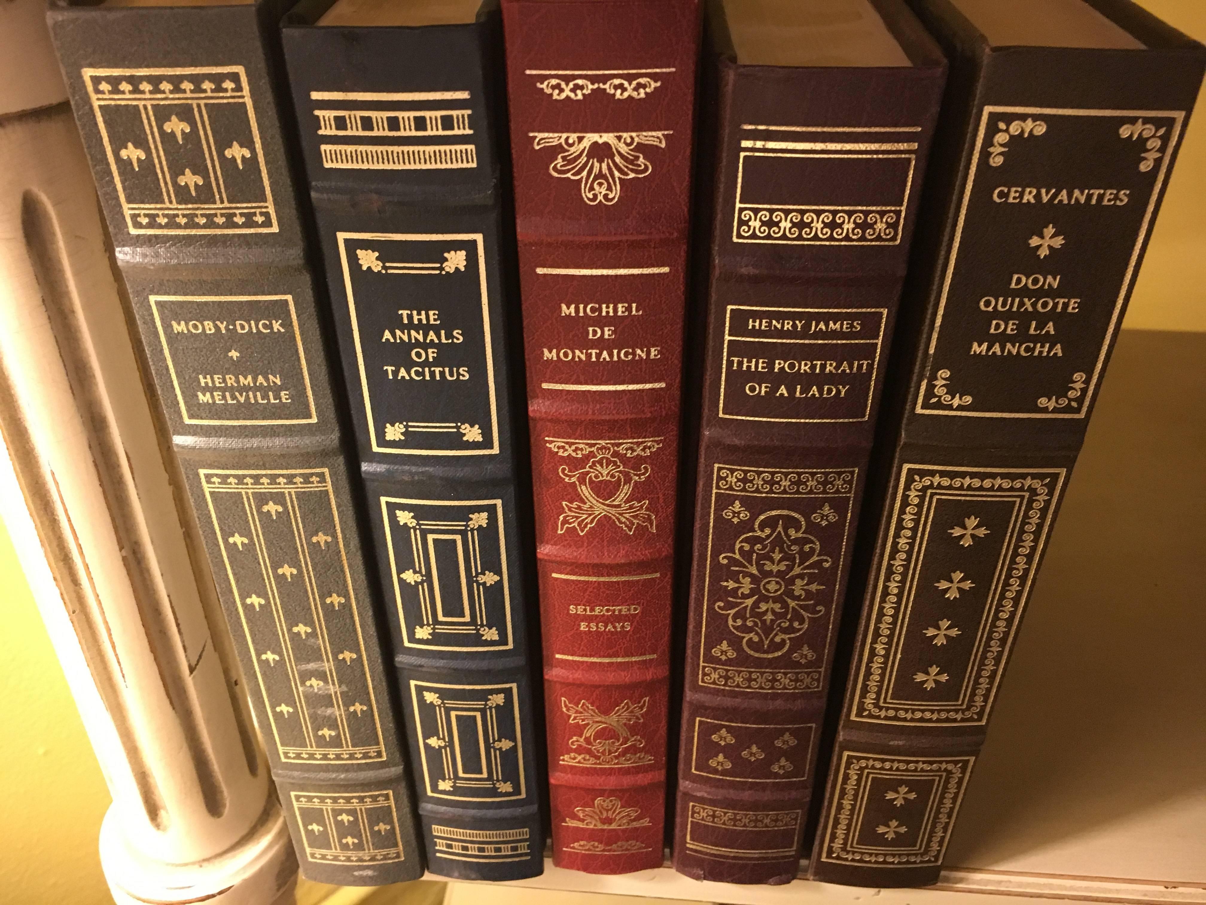 Fine group of over 100 or so leather bound hardcovers by the Franklin & Easton Press. In very fine condition with gilt gold page edges. Number of Books can change without notice. Price is $45 per book. Sizes are approximate and vary. The entire
