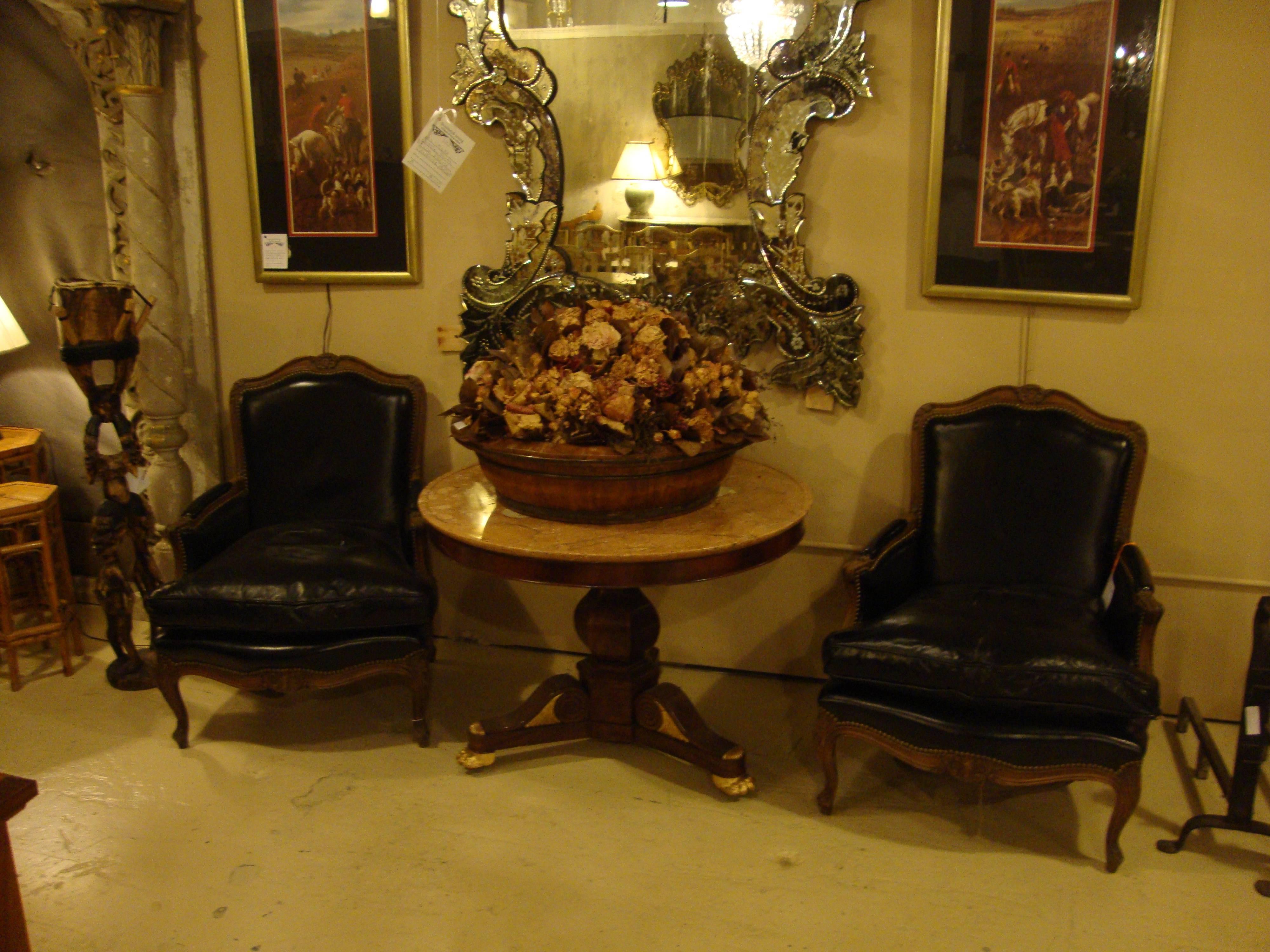 French Pair of Bergère or Lounge Chairs in Louis XV Style Attributed to Maison Jansen
