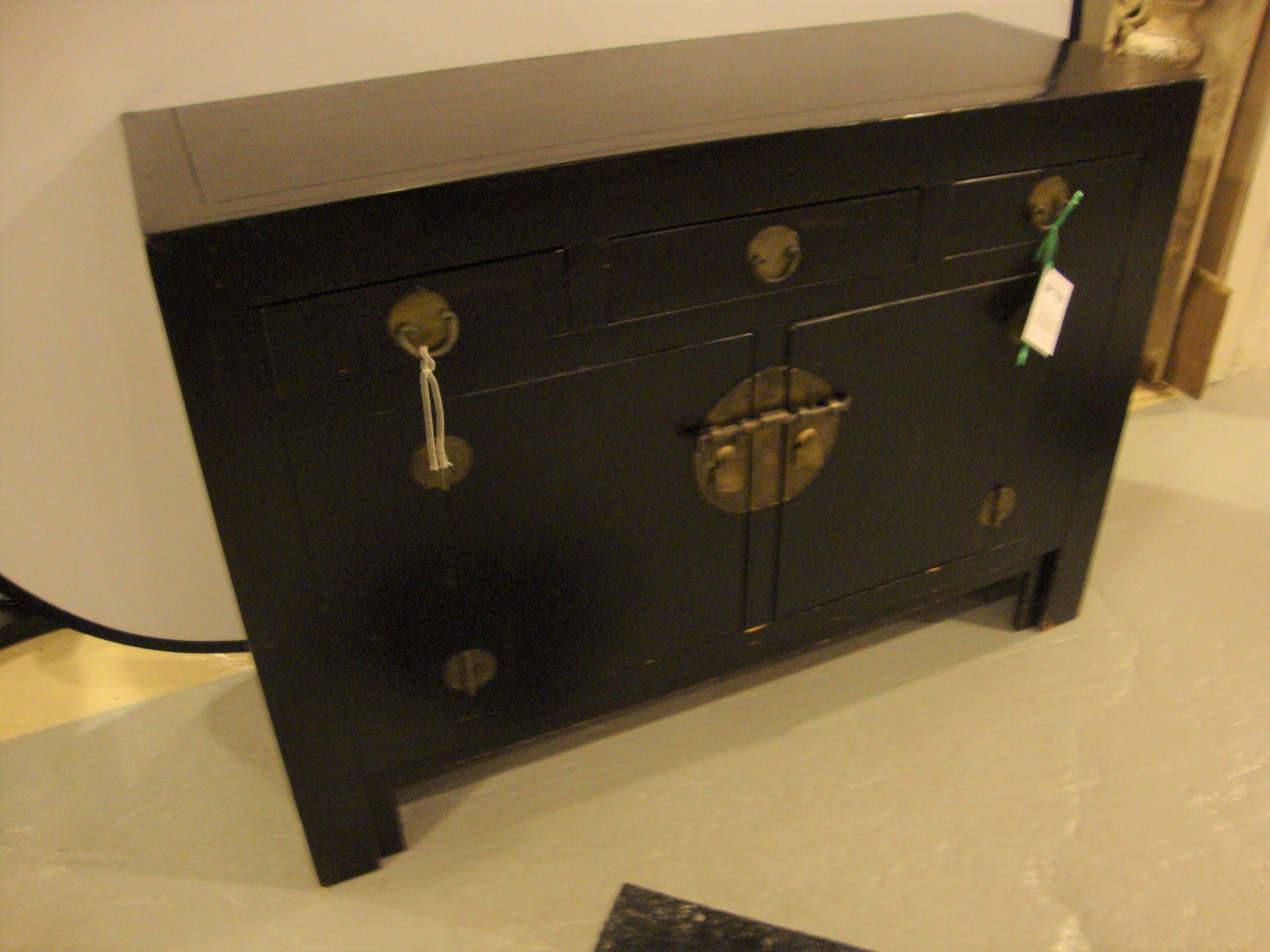 Ebonized Chinese Style Campaign Chest or Sideboard Commode 2