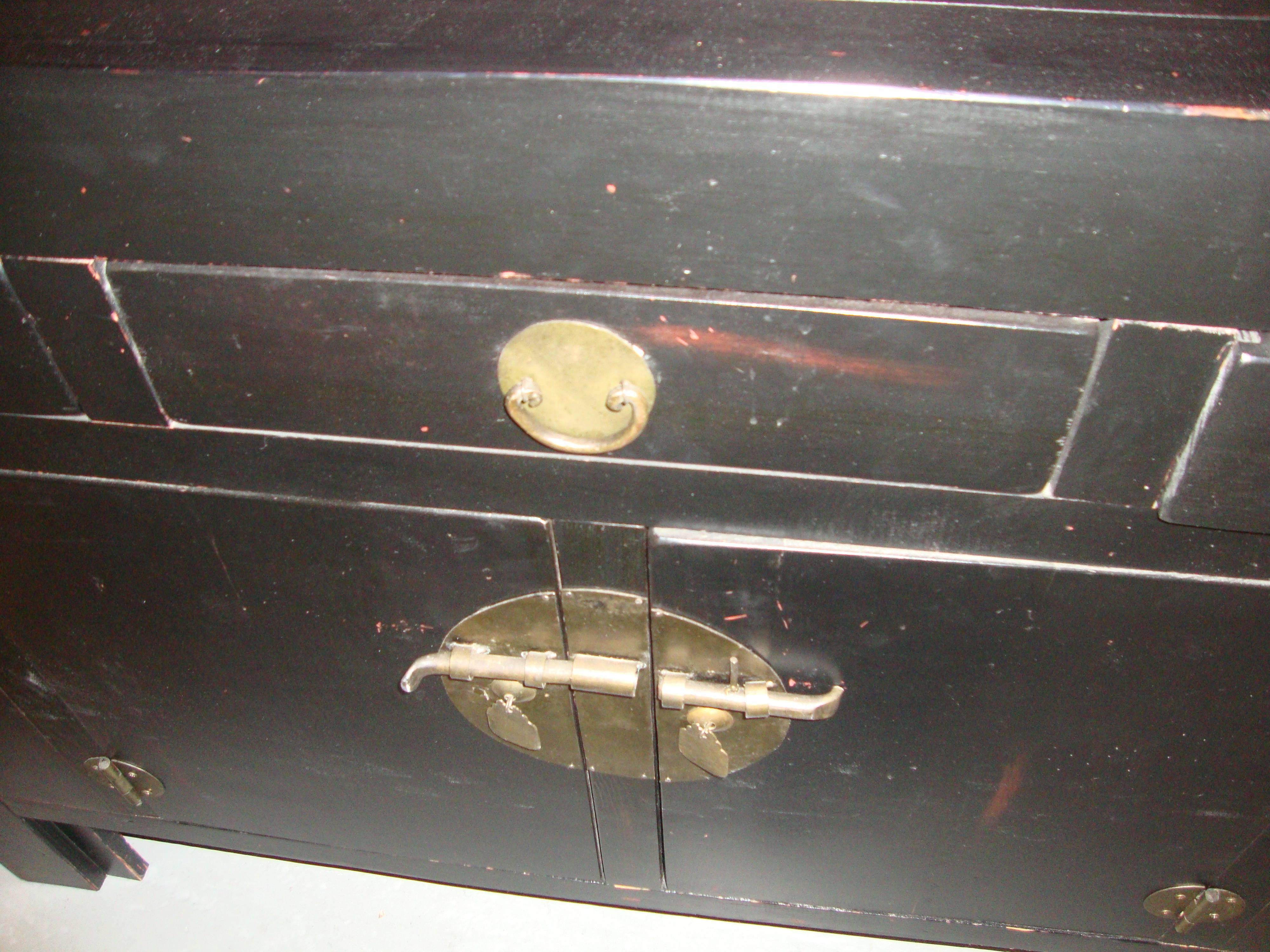 Ebonized Chinese Style Campaign Chest or Sideboard Commode 1