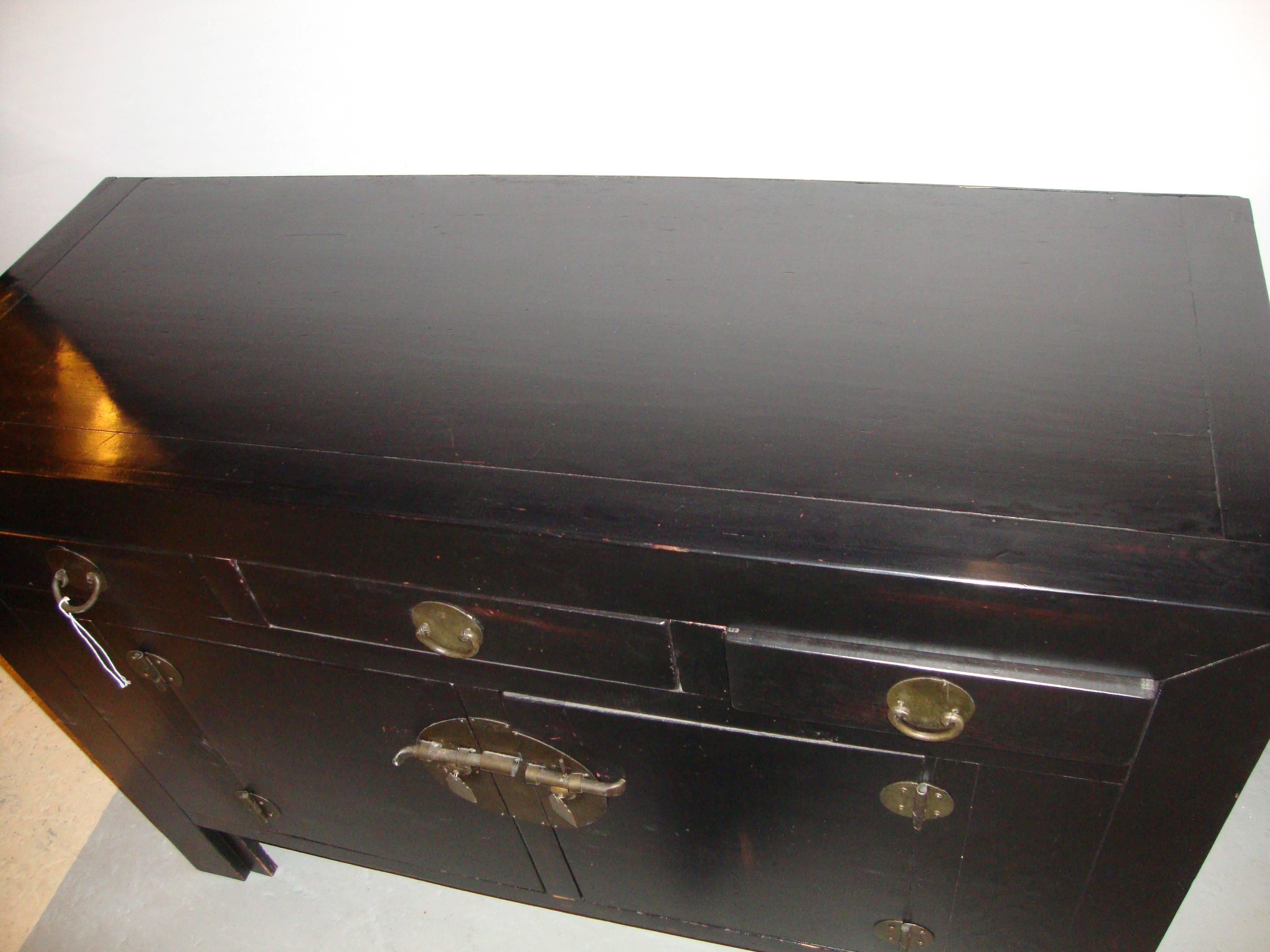 Ebonized Chinese Style Campaign Chest or Sideboard Commode 3