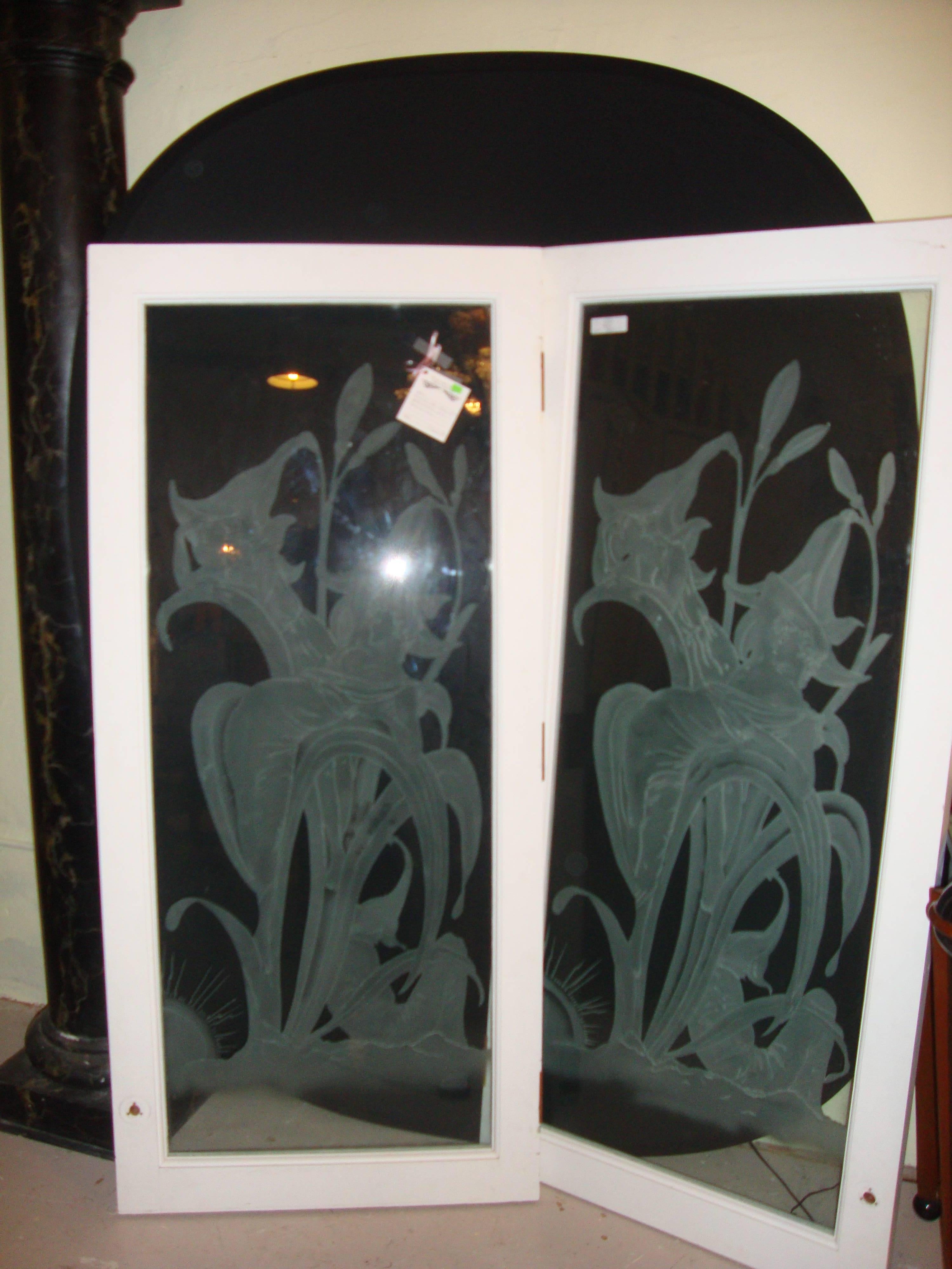 View of Pair of Art Deco Style Etched Glass Wall Decorations at 1stDibs ...