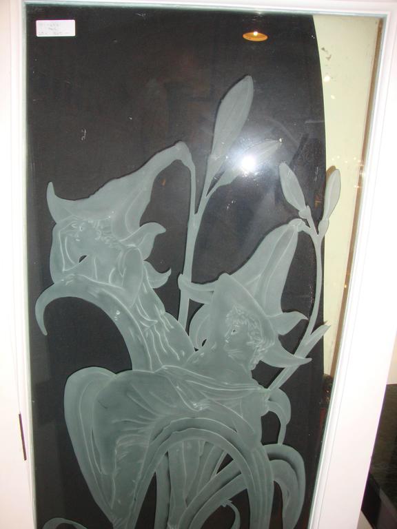 Pair Of Art Deco Style Etched Glass Wall Decorations For