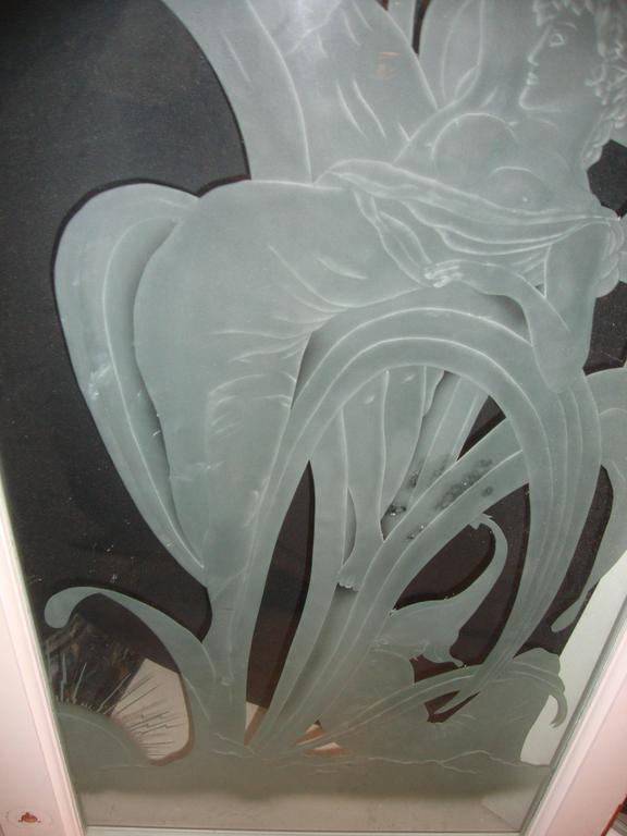 Pair of Art Deco Style Etched Glass Wall Decorations For Sale at 1stdibs