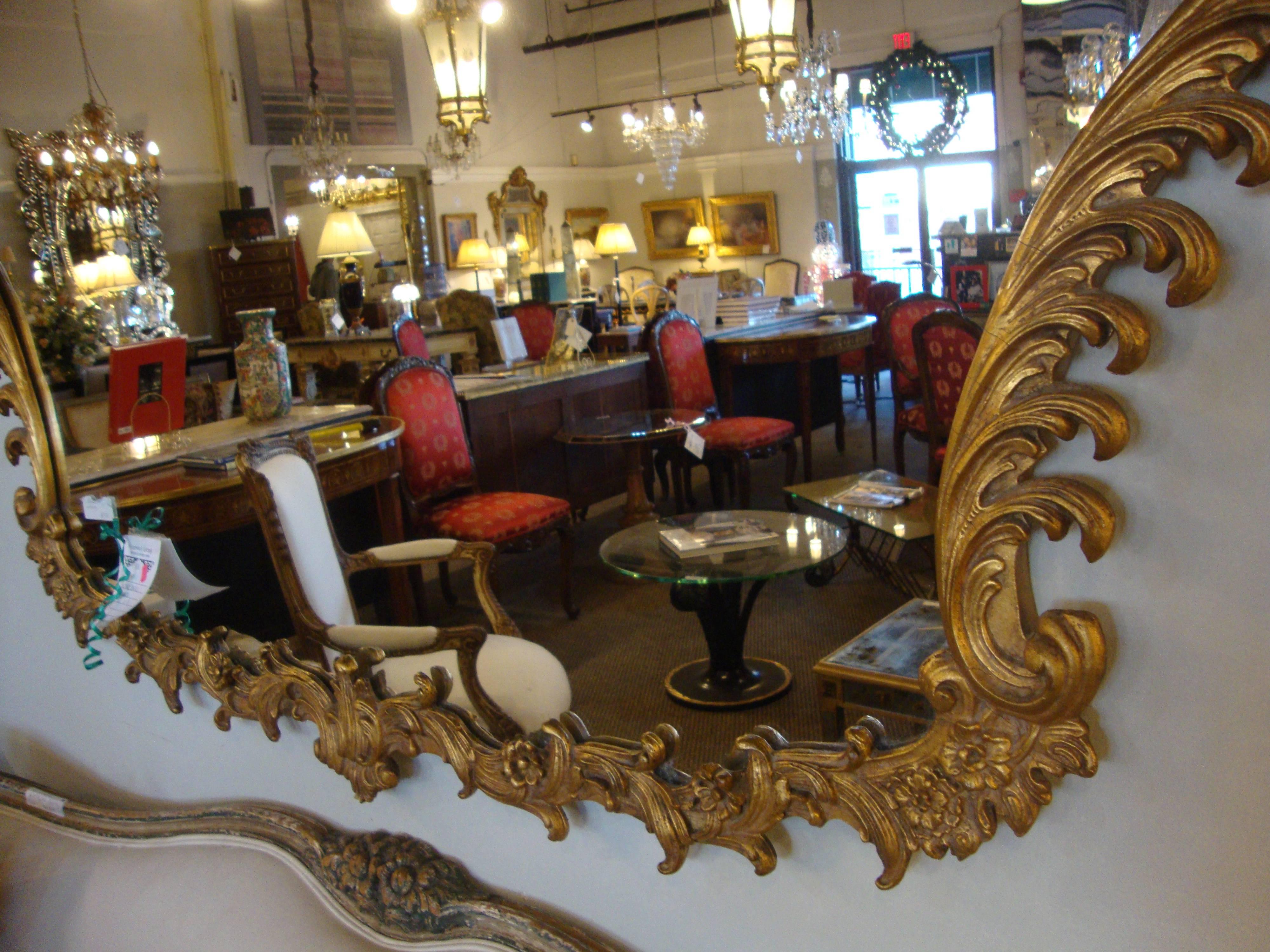 Wood Italian Giltwood Baroque Carved Horizontal Mirror