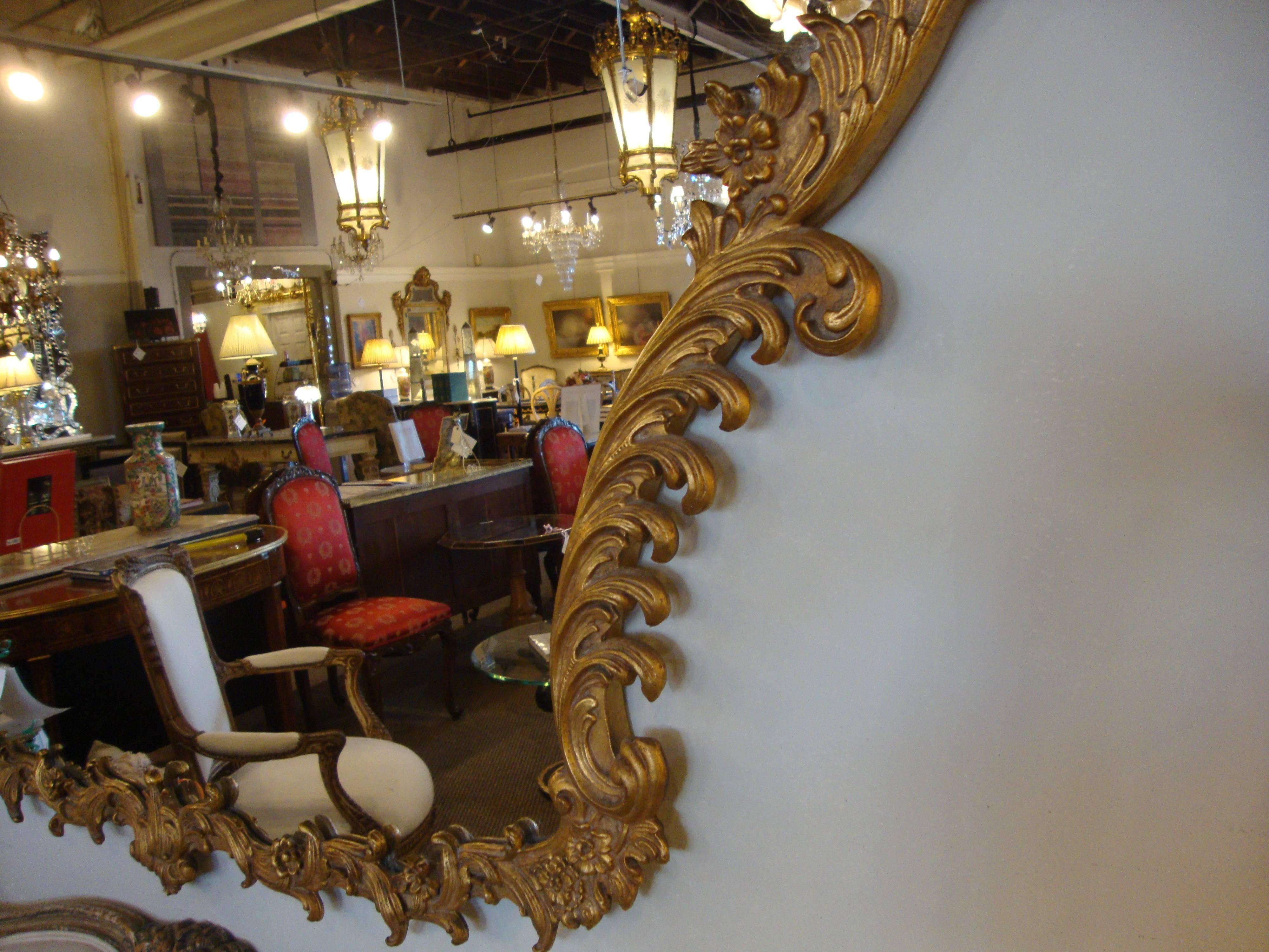 Italian Giltwood Baroque Carved Horizontal Mirror 1