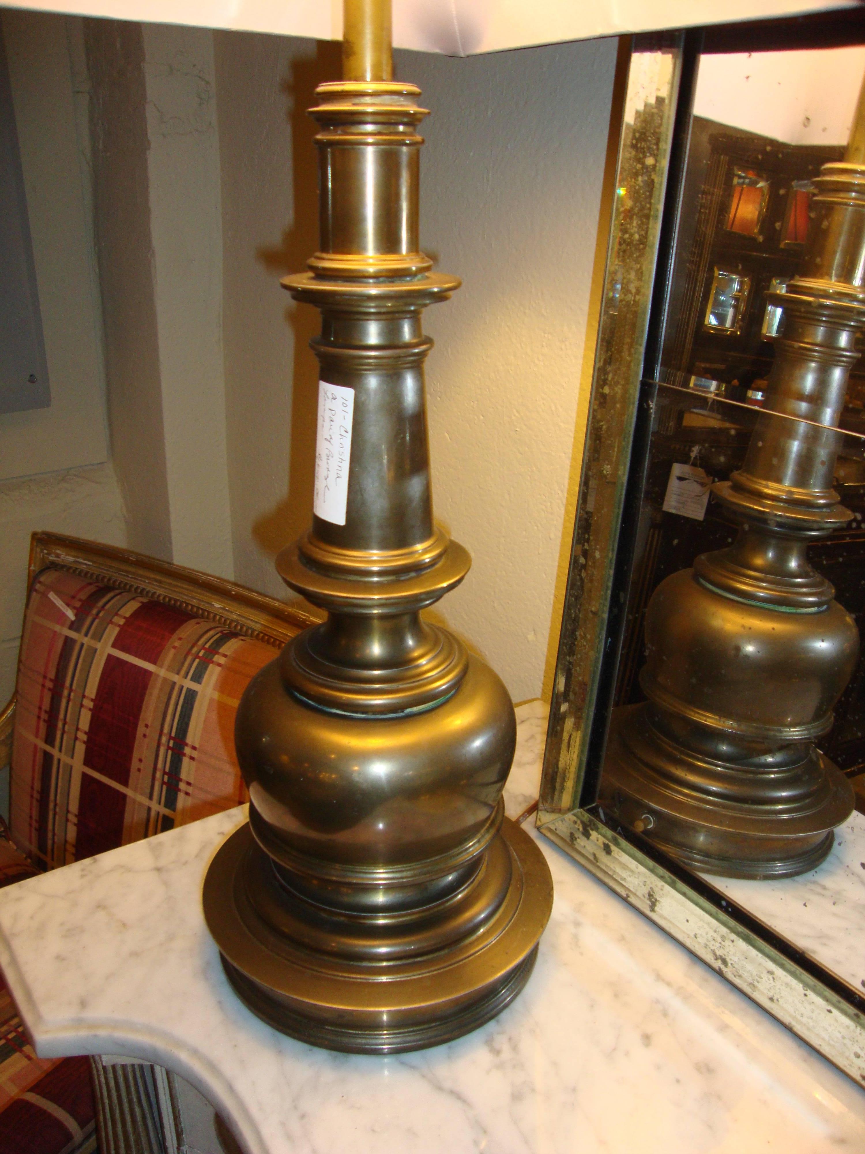 Mid-Century Modern Pair of Brass Table Lamps