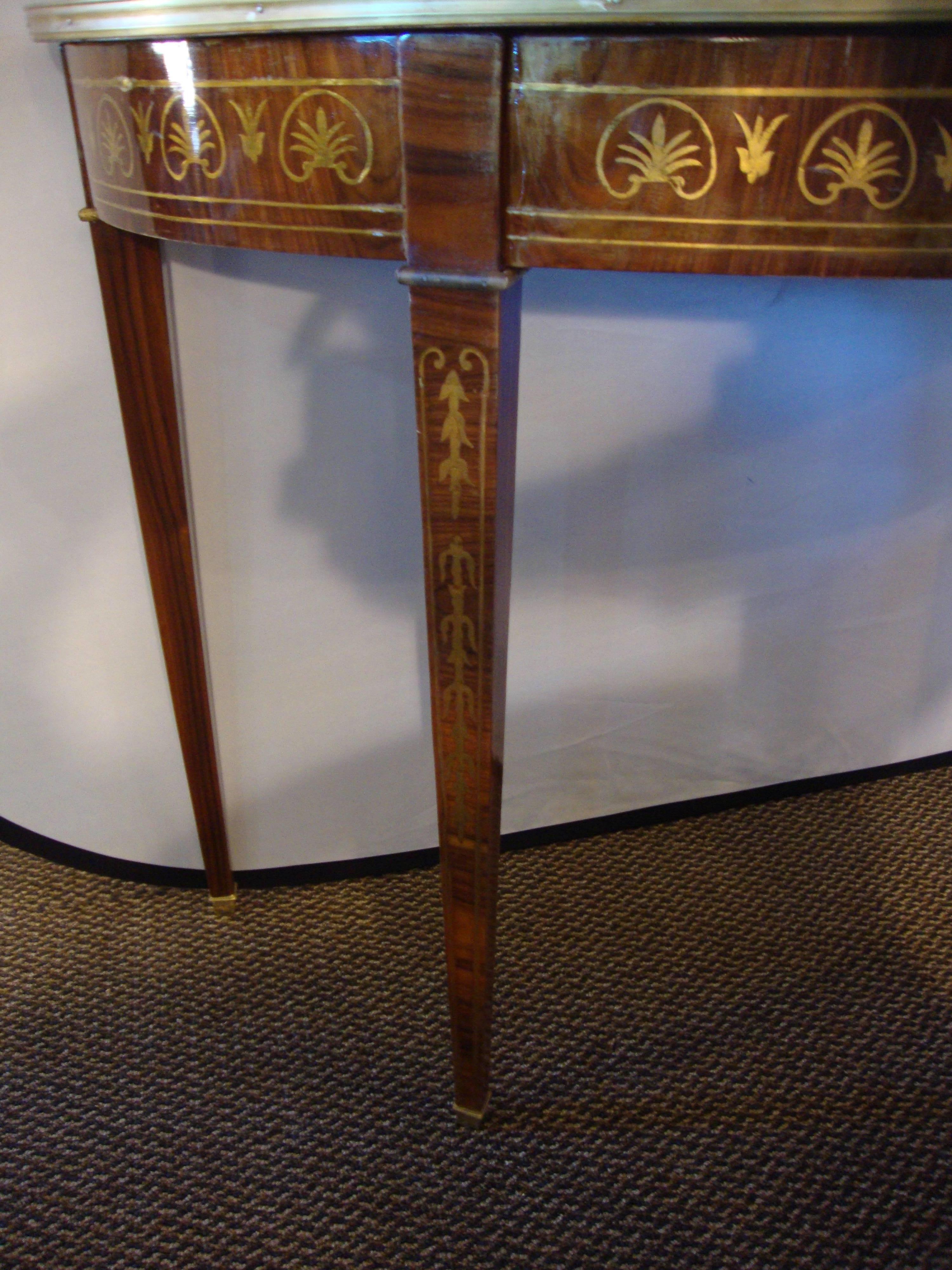 A Fine Boulle Inlaid Demi Lune Console Serving Table For Sale 4
