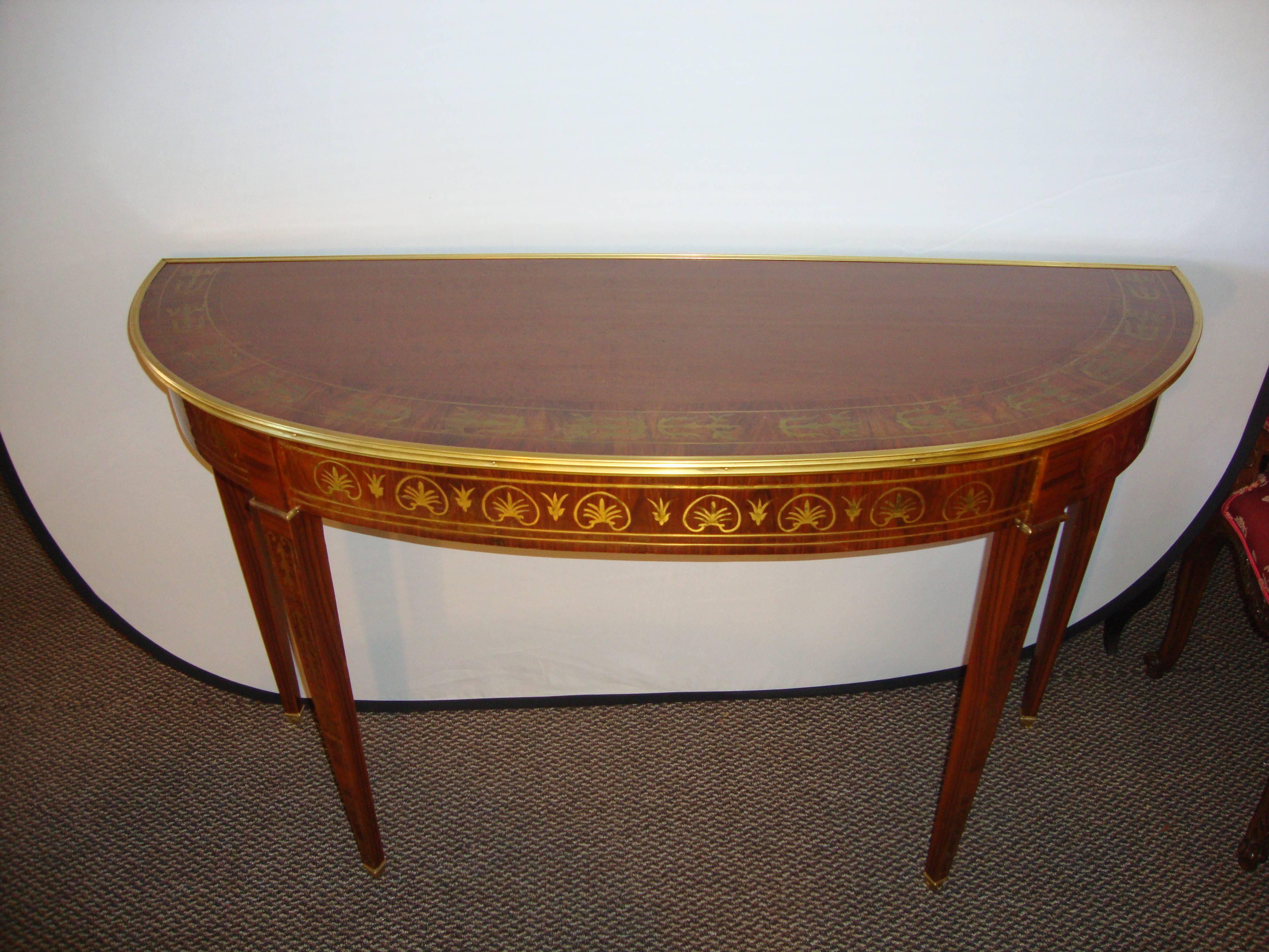 A Fine Boulle Inlaid Demi Lune Console Serving Table For Sale 3