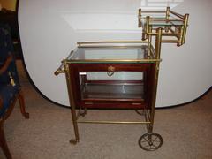 Mid-Century Modern Bass and Mahogany Bar Serving Cart on Wheels