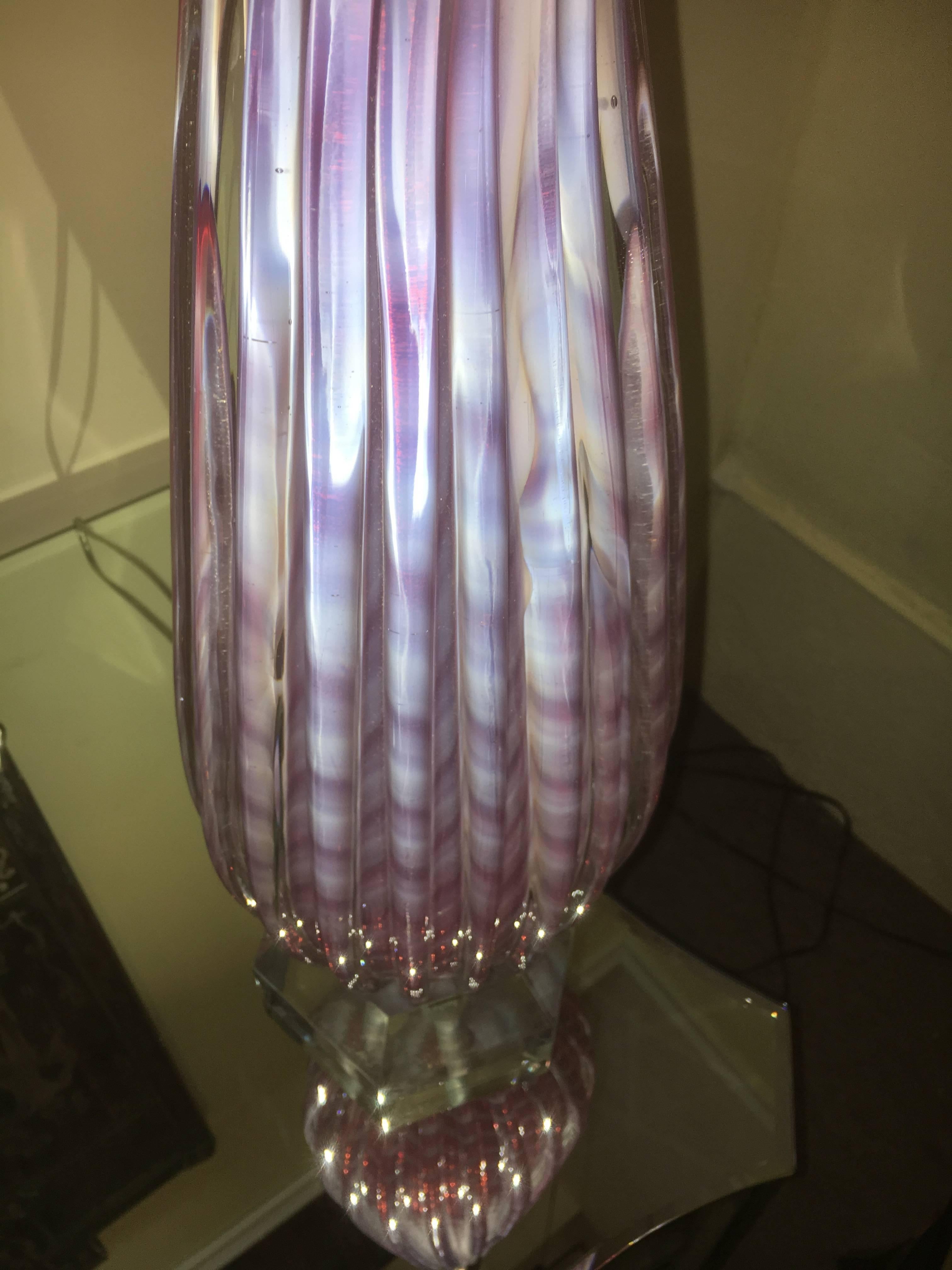 Pair of Pink and White Murano Glass Table Lamps 3