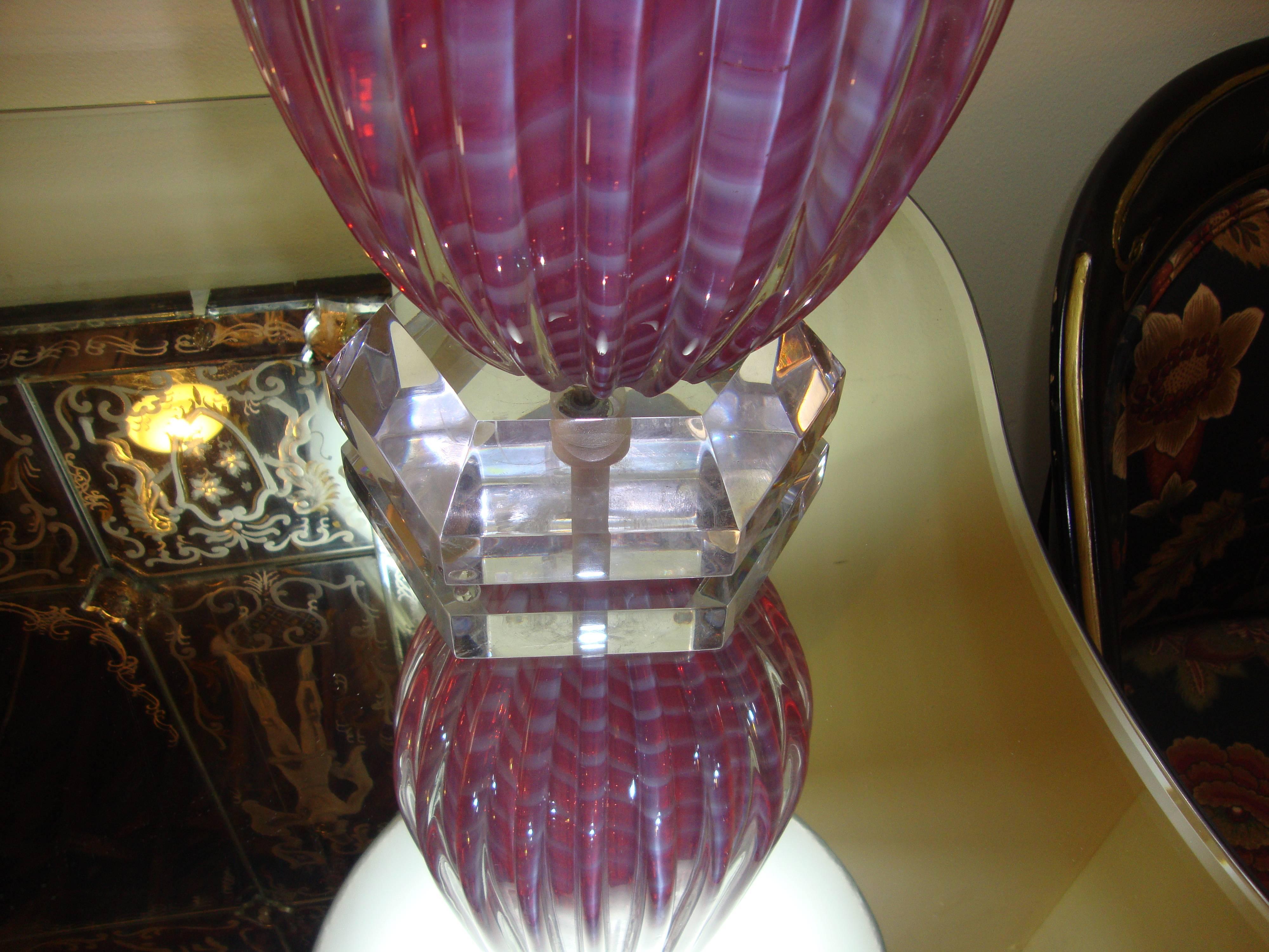 Pair of Pink and White Murano Glass Table Lamps 1