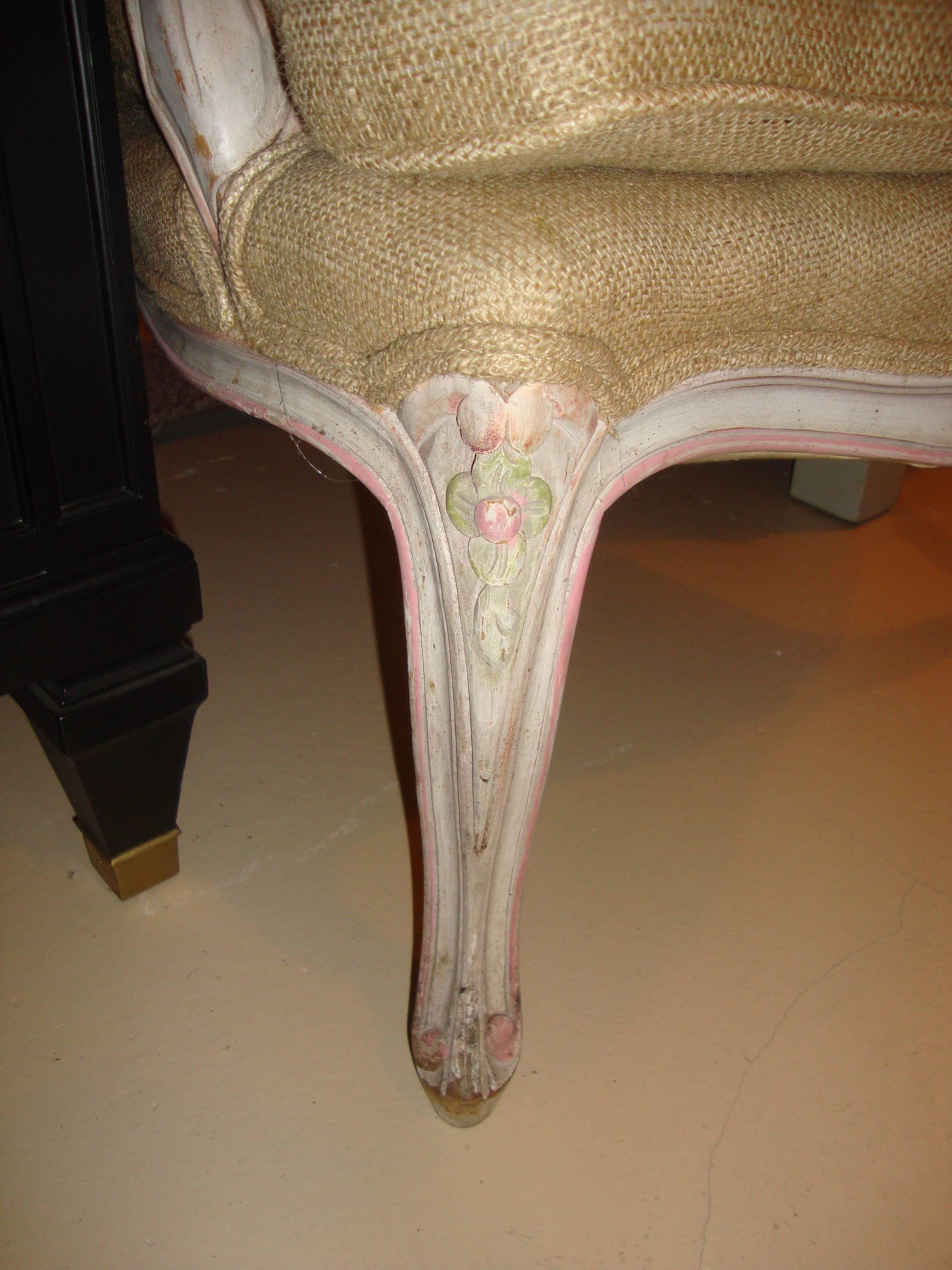 Louis XVI Style Paint Decorated Bergère Armchair In Good Condition For Sale In Stamford, CT