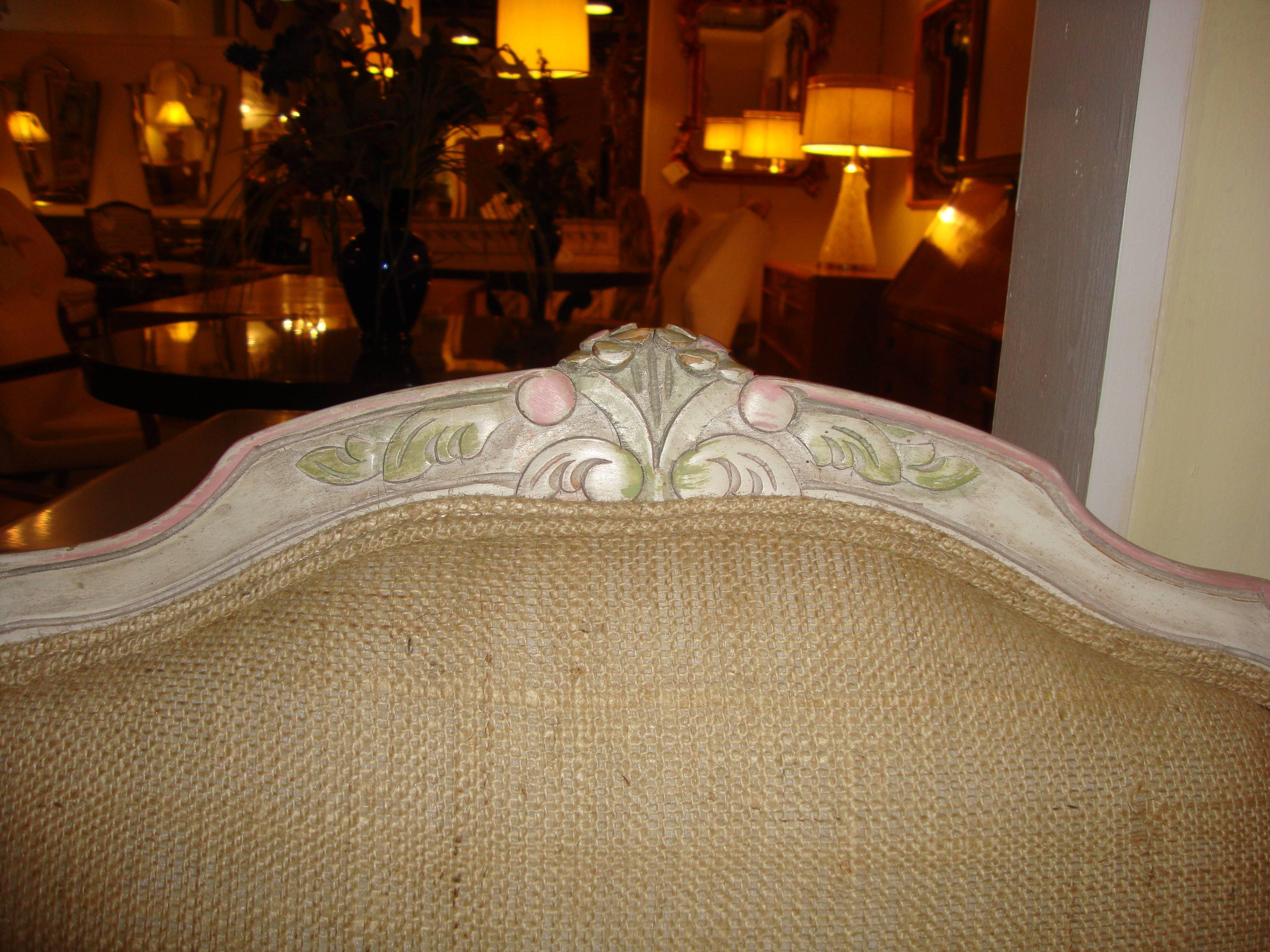 Mid-20th Century Louis XVI Style Paint Decorated Bergère Armchair For Sale