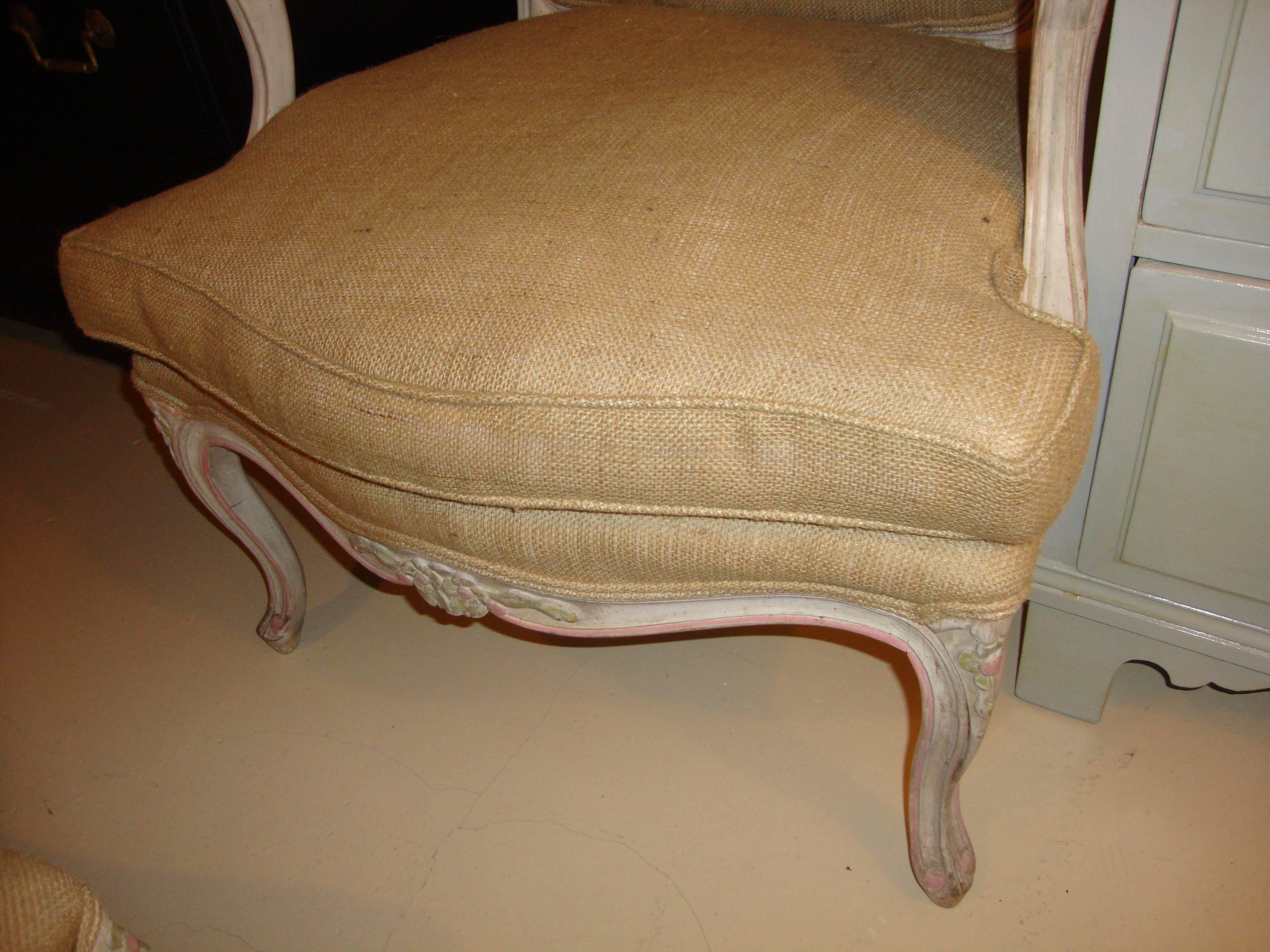 Louis XVI Style Paint Decorated Bergère Armchair For Sale 3