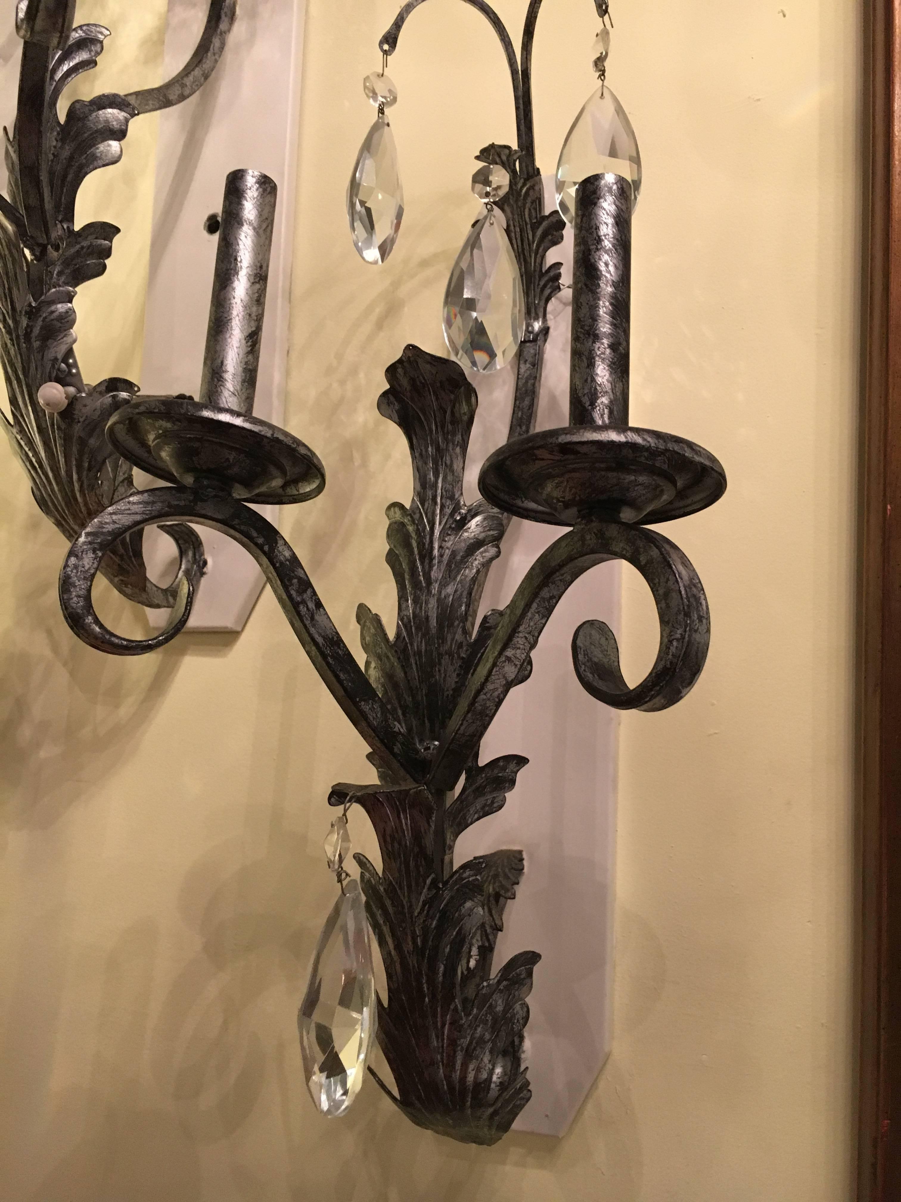 German Set of Six Silver Rustic Two-Light Wall Sconce by Schonbek