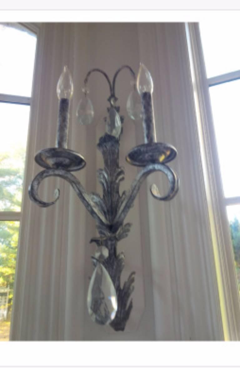 20th Century Set of Six Silver Rustic Two-Light Wall Sconce by Schonbek
