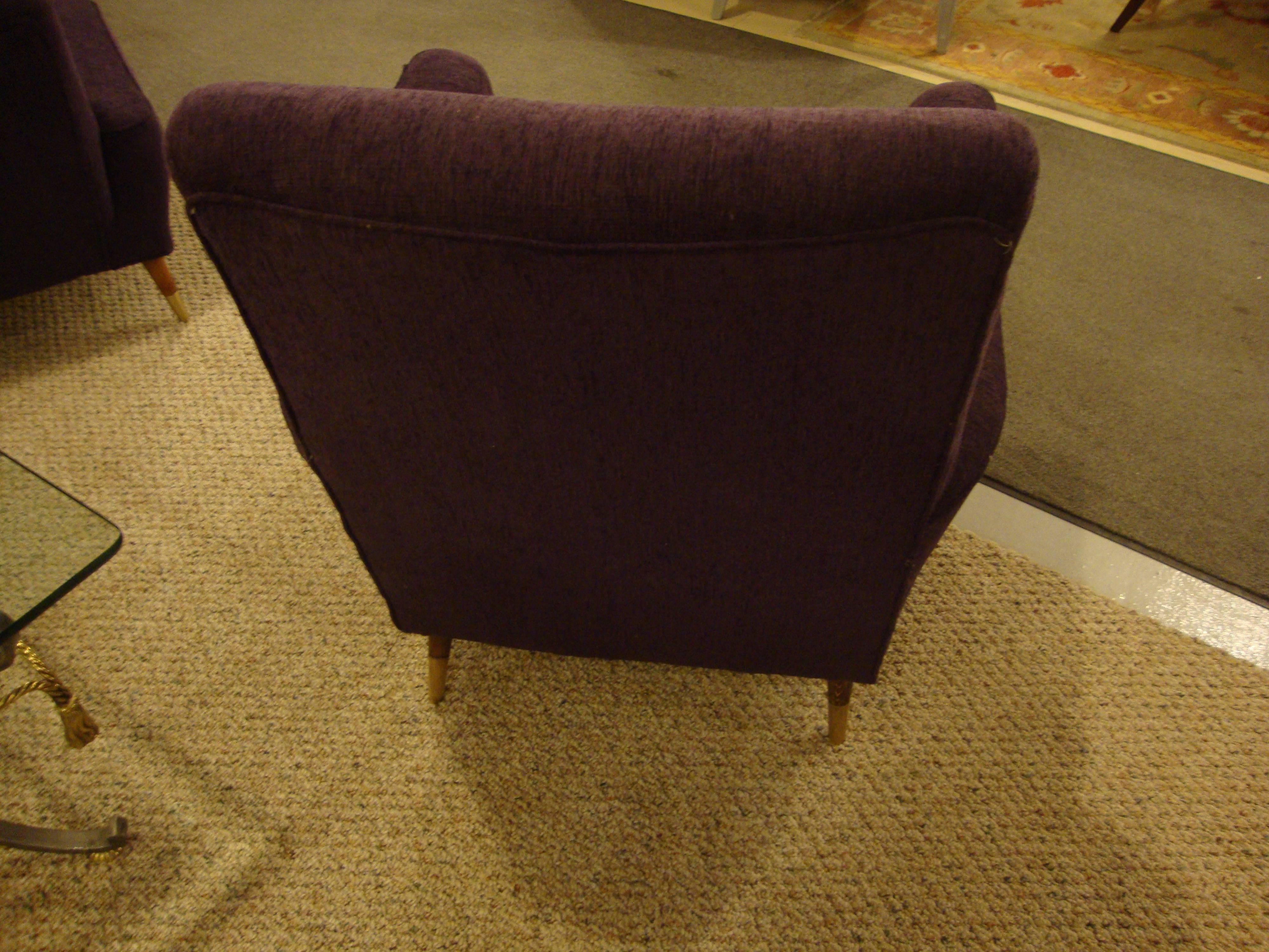 Pair of Gio Ponti Style Mid Century Modern Arm Lounge Chairs 1