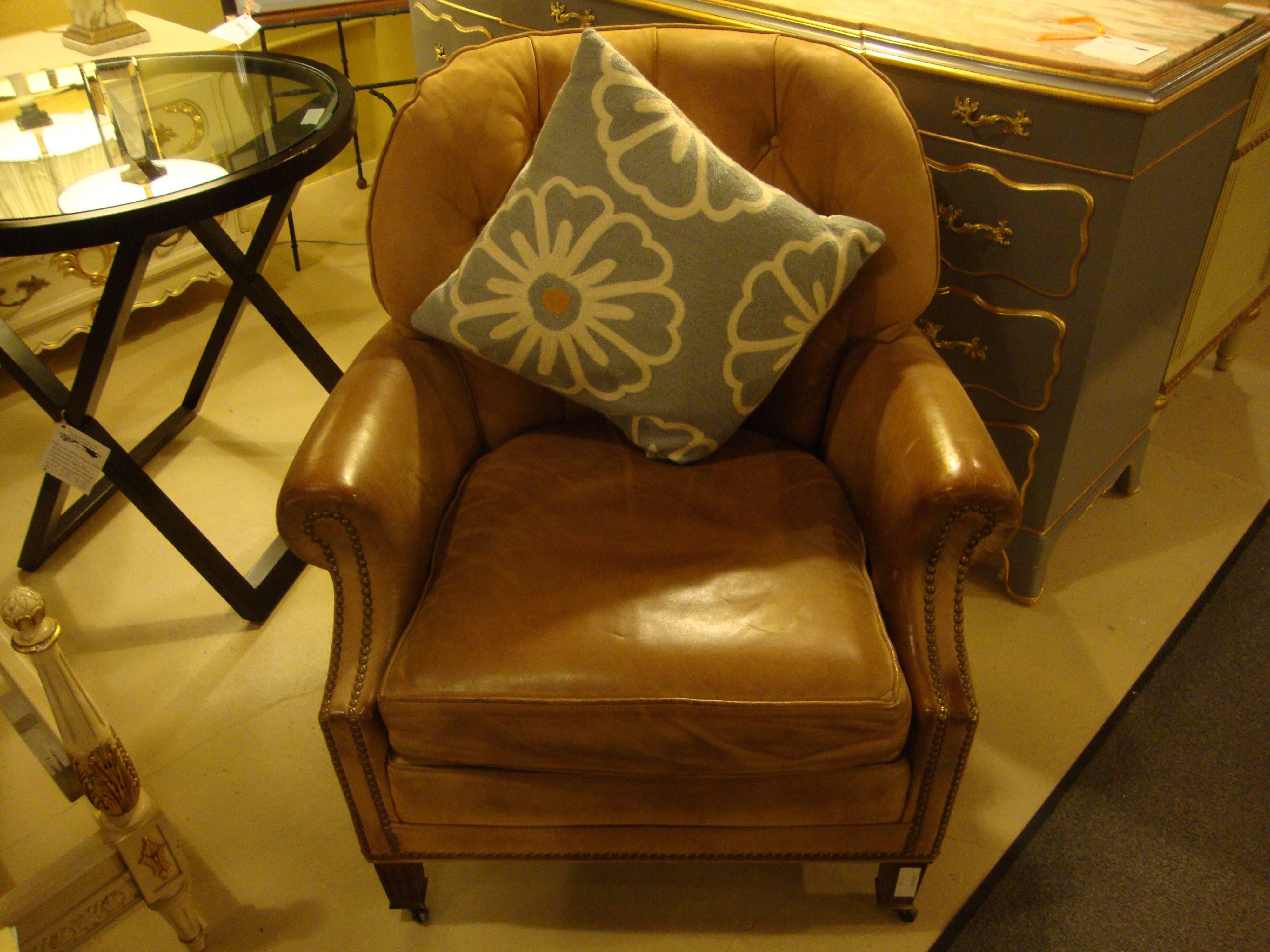 Hancock & Moore Leather Tufted Back with Nailhead Design Armchair 5