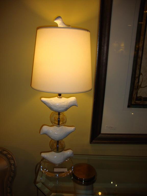 Pair of MidCentury Modern Lucite Lamps Depicting Birds with Bird