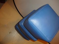 Dakota Jackson, Modern, Small Ottomans, Blue Leather, American, 1990s