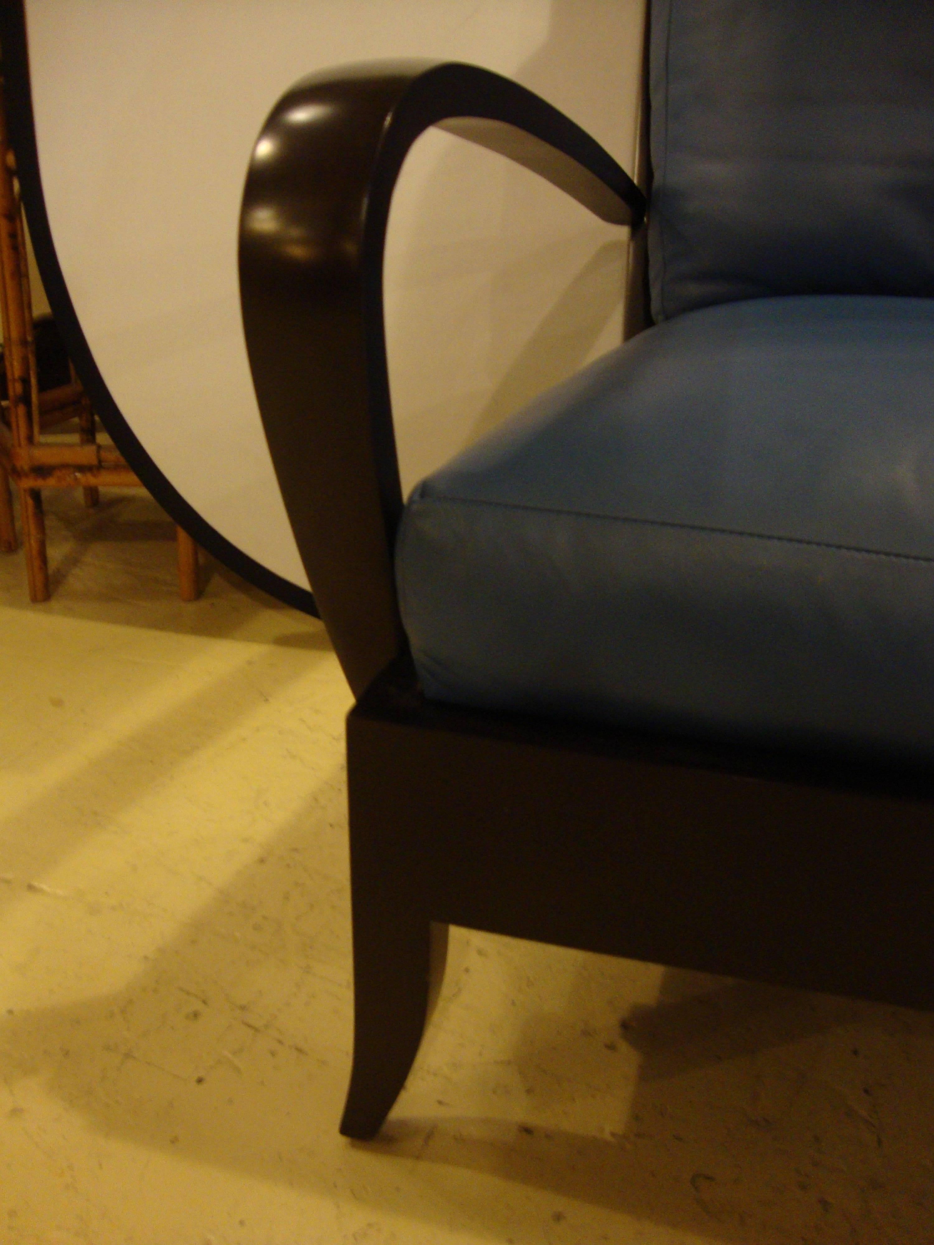 Dakota Jackson Leather Blue Arm Lounge Chair 1