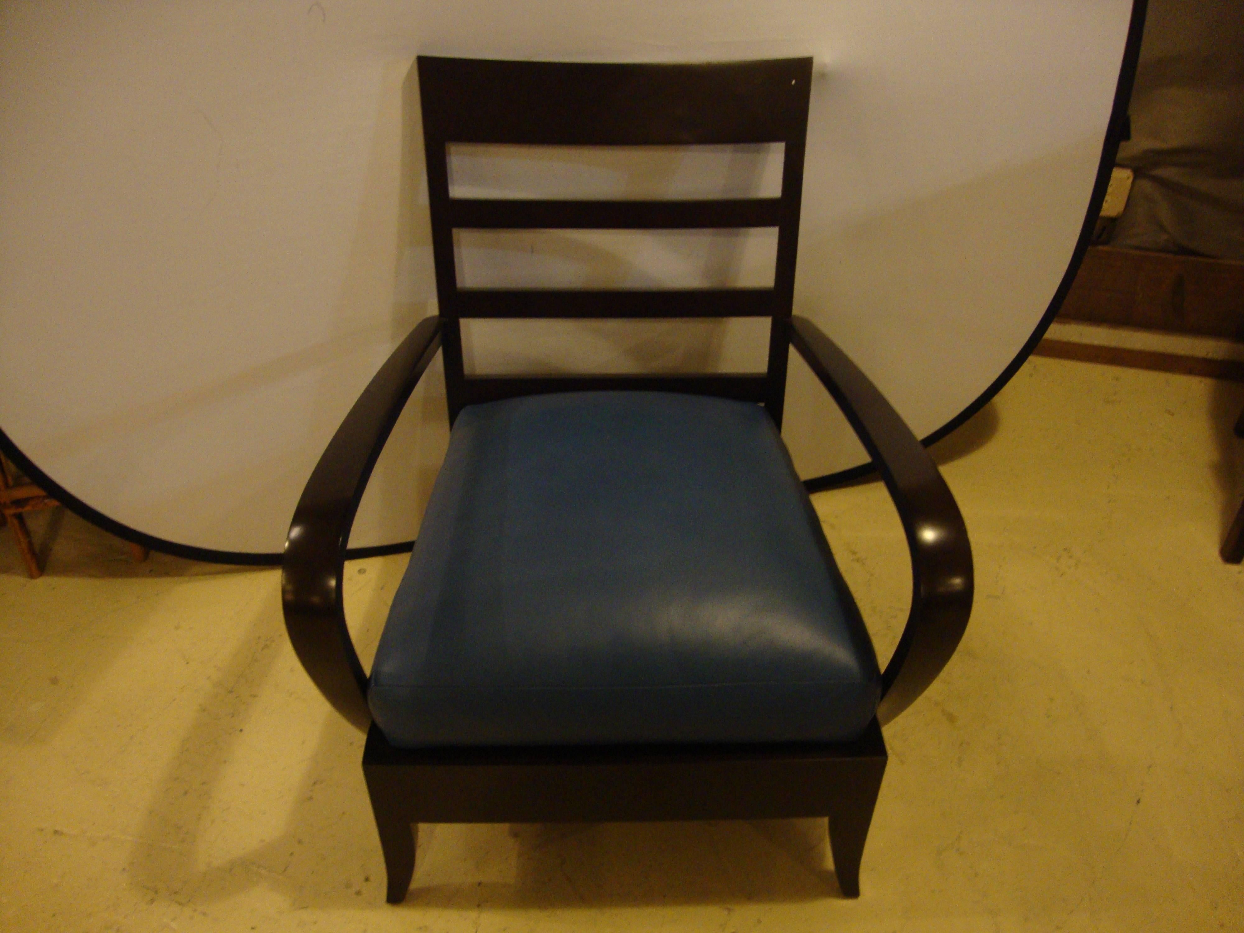 Hollywood Regency Dakota Jackson Leather Blue Arm Lounge Chair