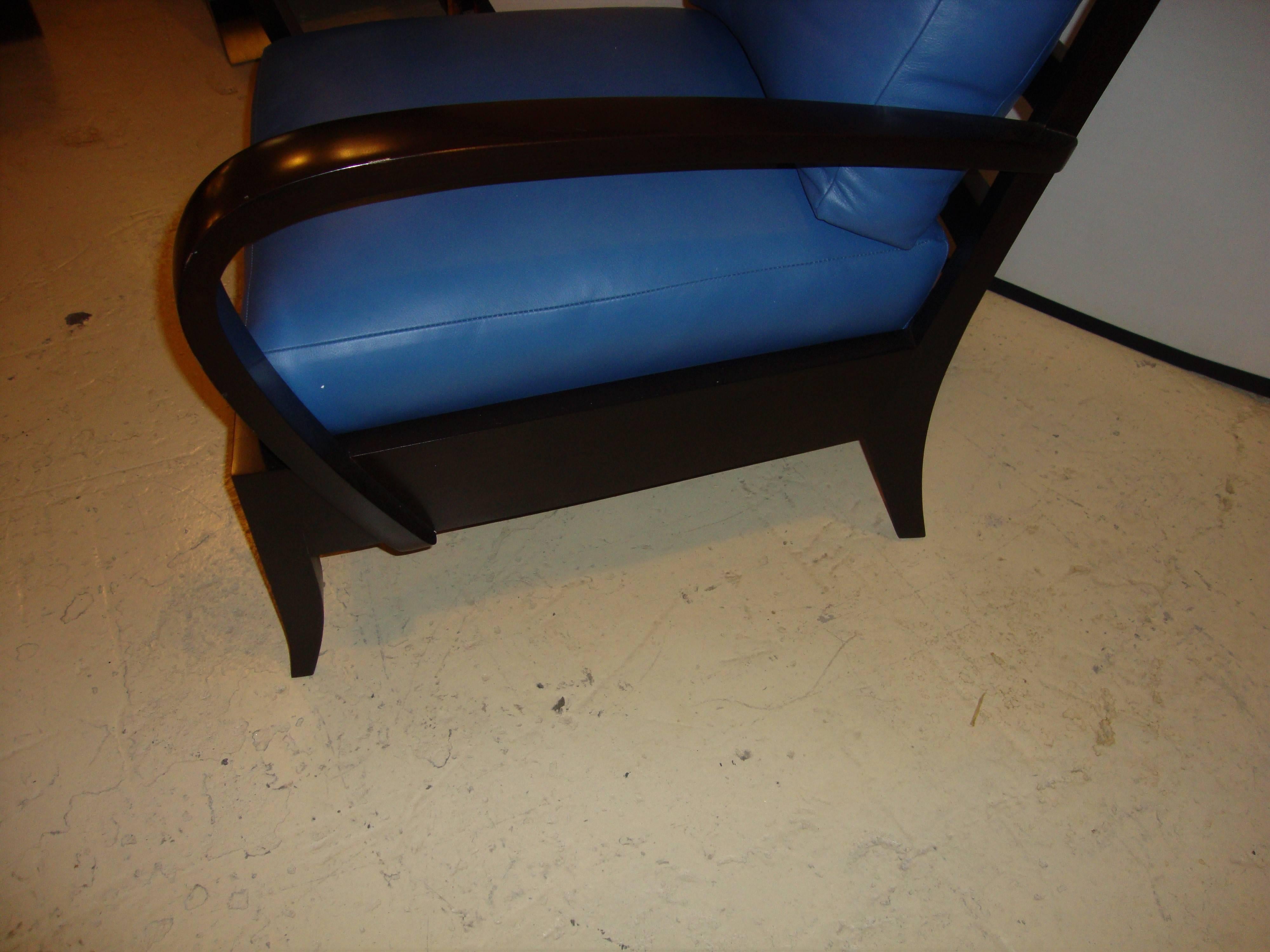 Late 20th Century Dakota Jackson Leather Blue Arm Lounge Chair